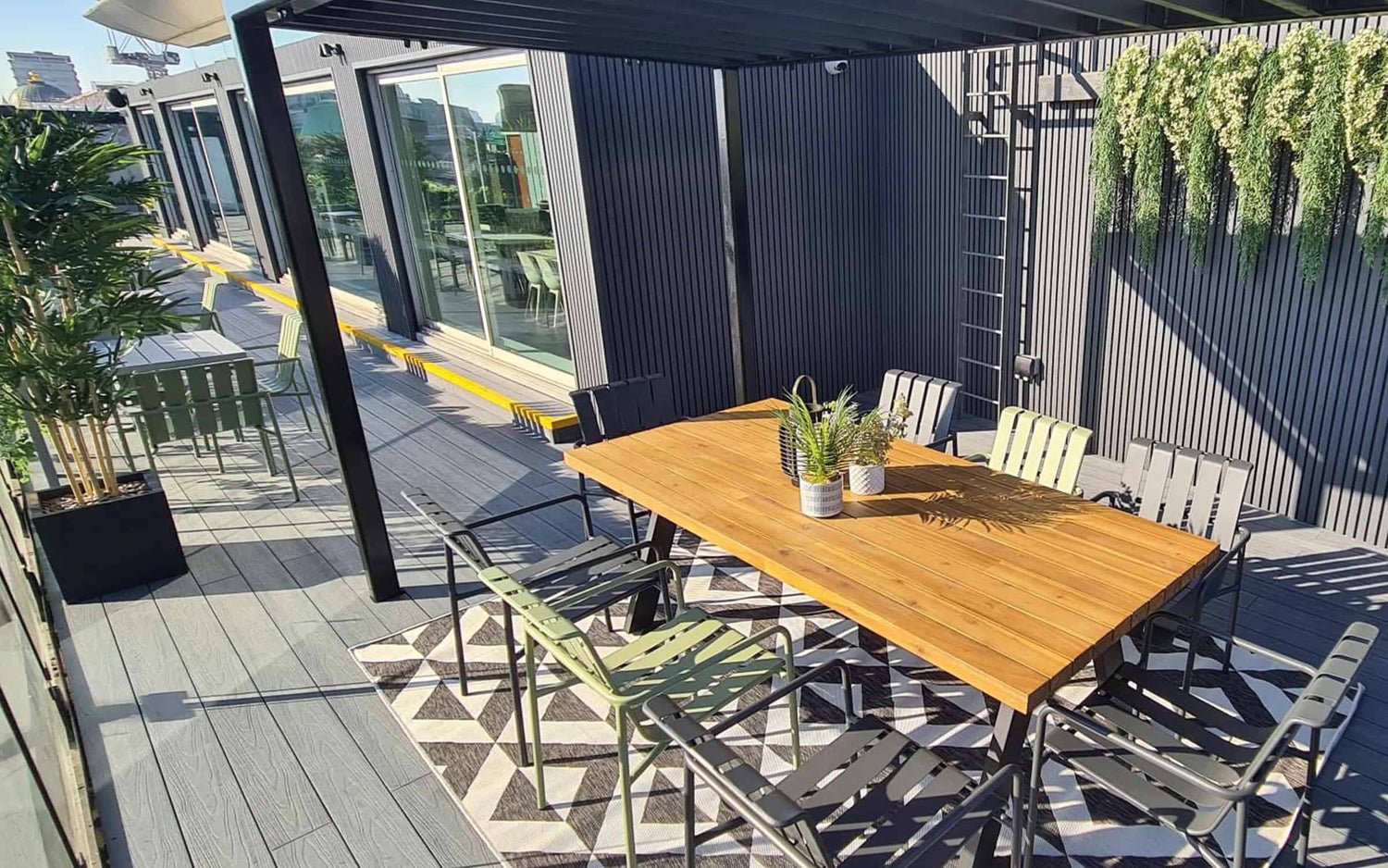 commercial slatted grey composite cladding