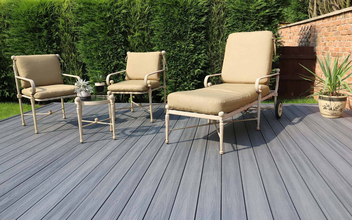 hollow grey composite garden decking