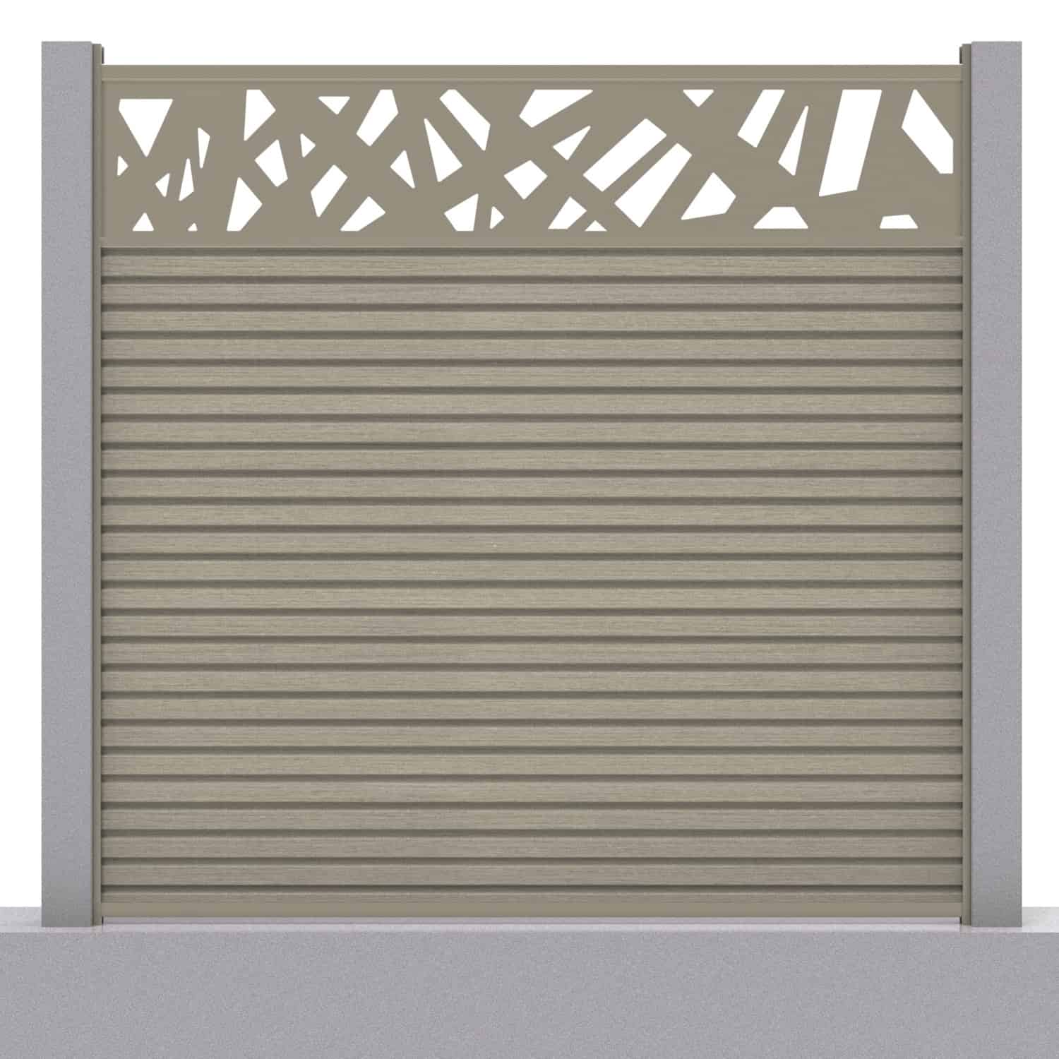 Slatted composite fence panel set - contemporary design in antique with concrete post inserts