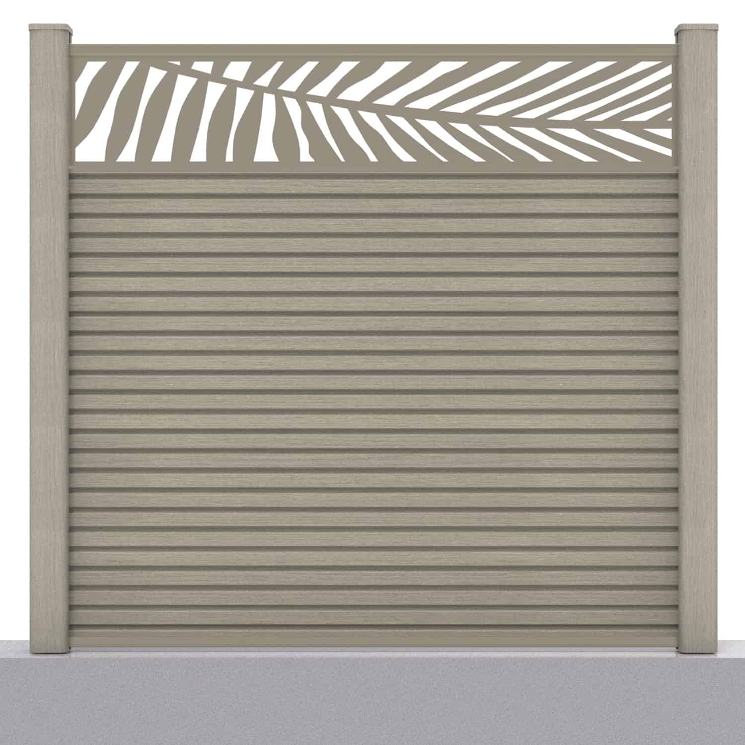Slatted composite fence panel set - leaf design in antique with hard ground post inserts
