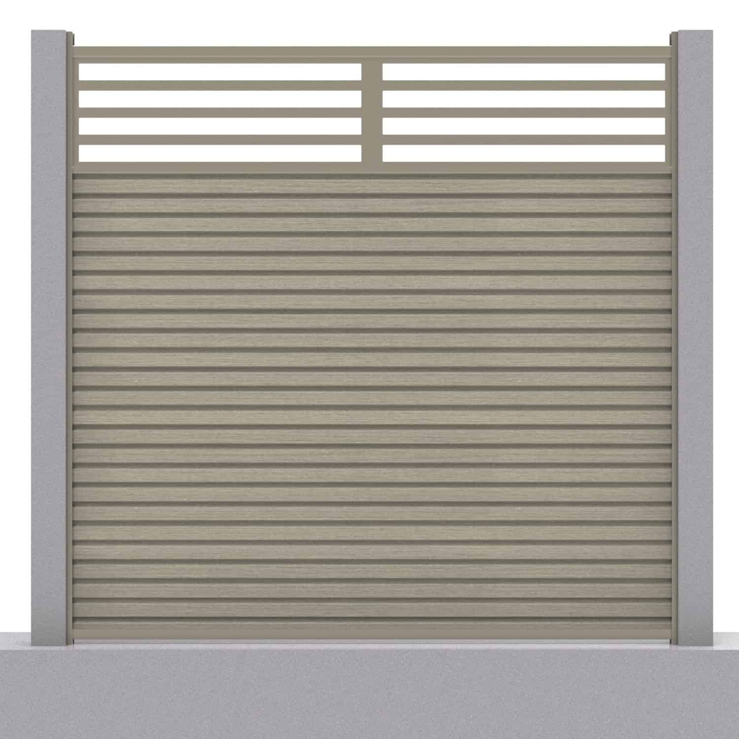 Slatted composite fence panel set - linear design in antique with concrete post inserts