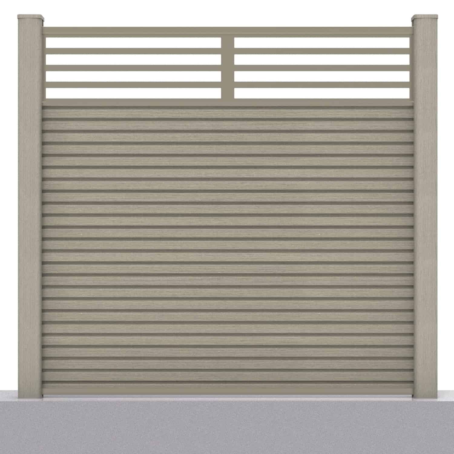 Slatted composite fence panel set - linear design in antique with hard ground post inserts