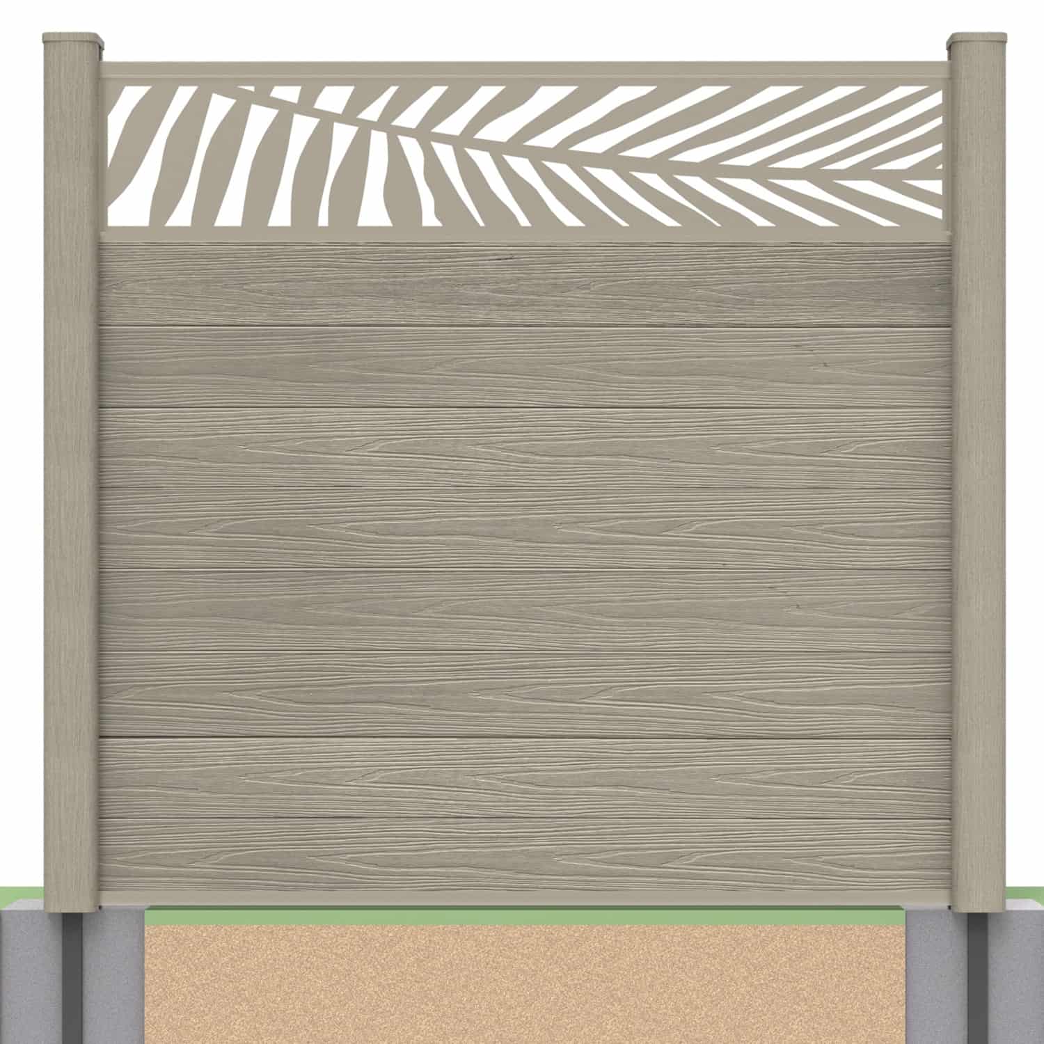 Deluxe composite fence panel set - leaf design in antique with soft ground post inserts
