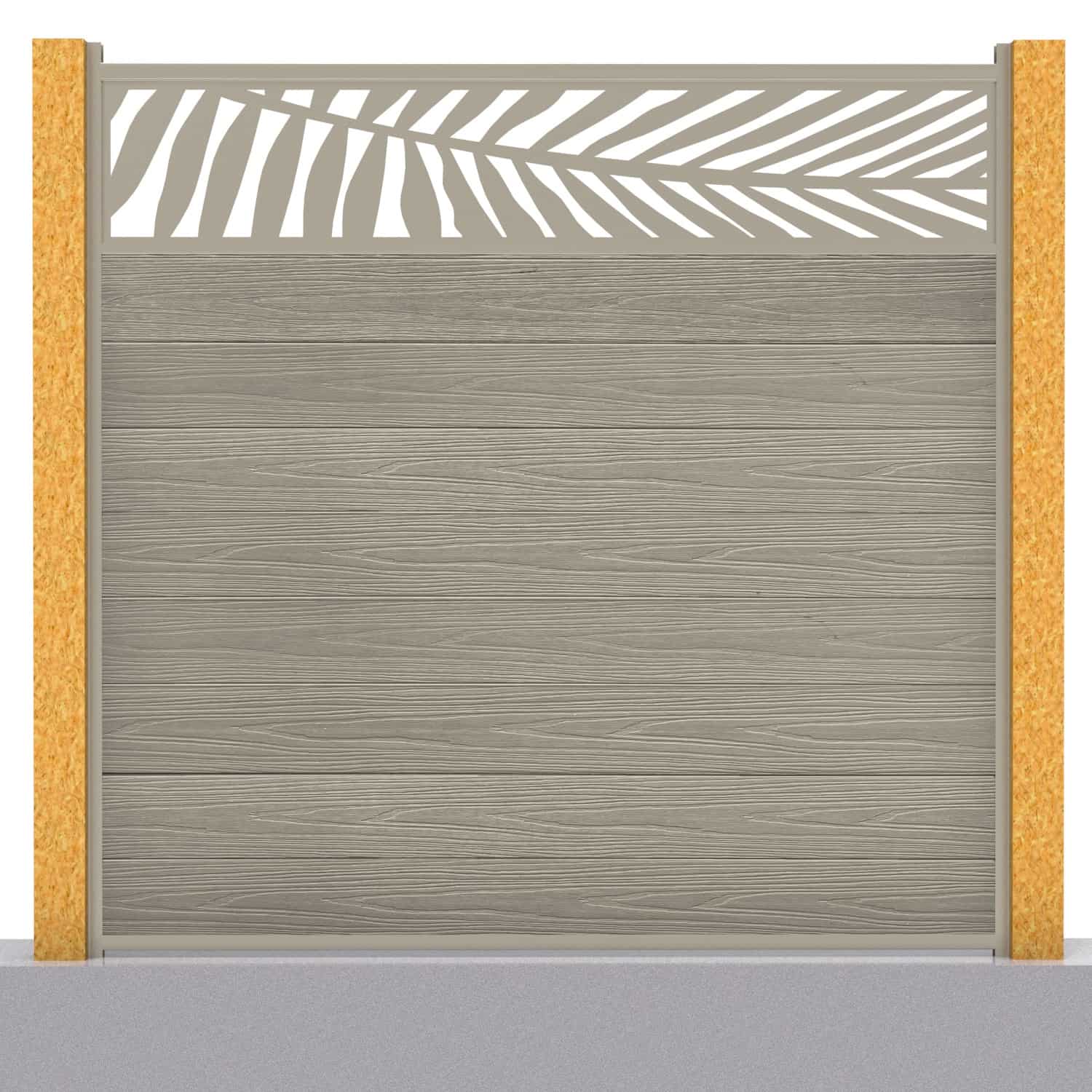 Deluxe composite fence panel set - leaf design in antique with wooden post inserts