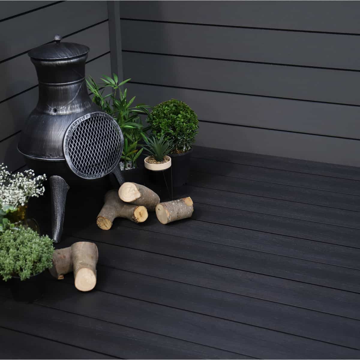 NeoTimber Deluxe Hollow Composite Decking – Charcoal – Lifestyle Deck View