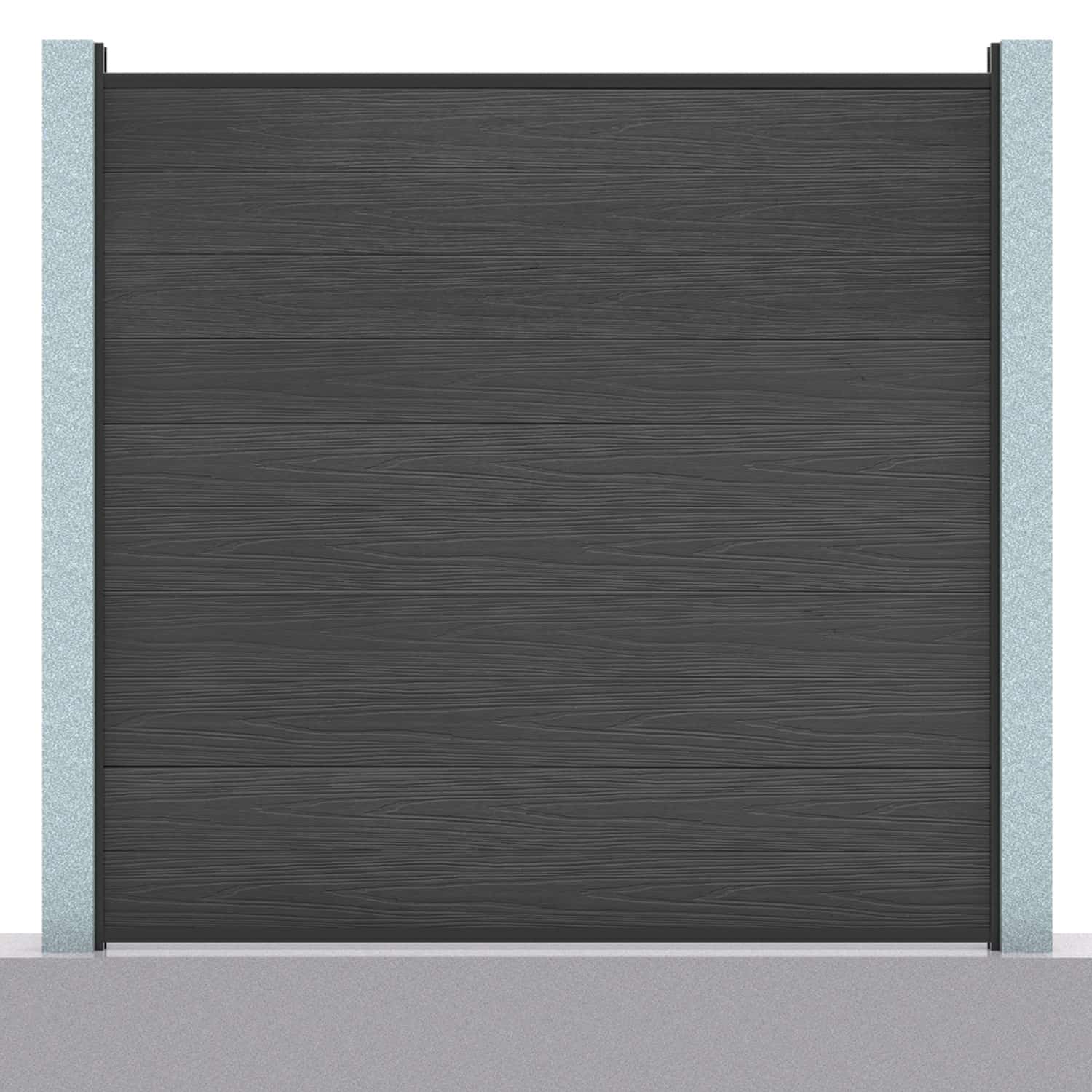Deluxe composite fence panel set in charcoal with concrete post inserts