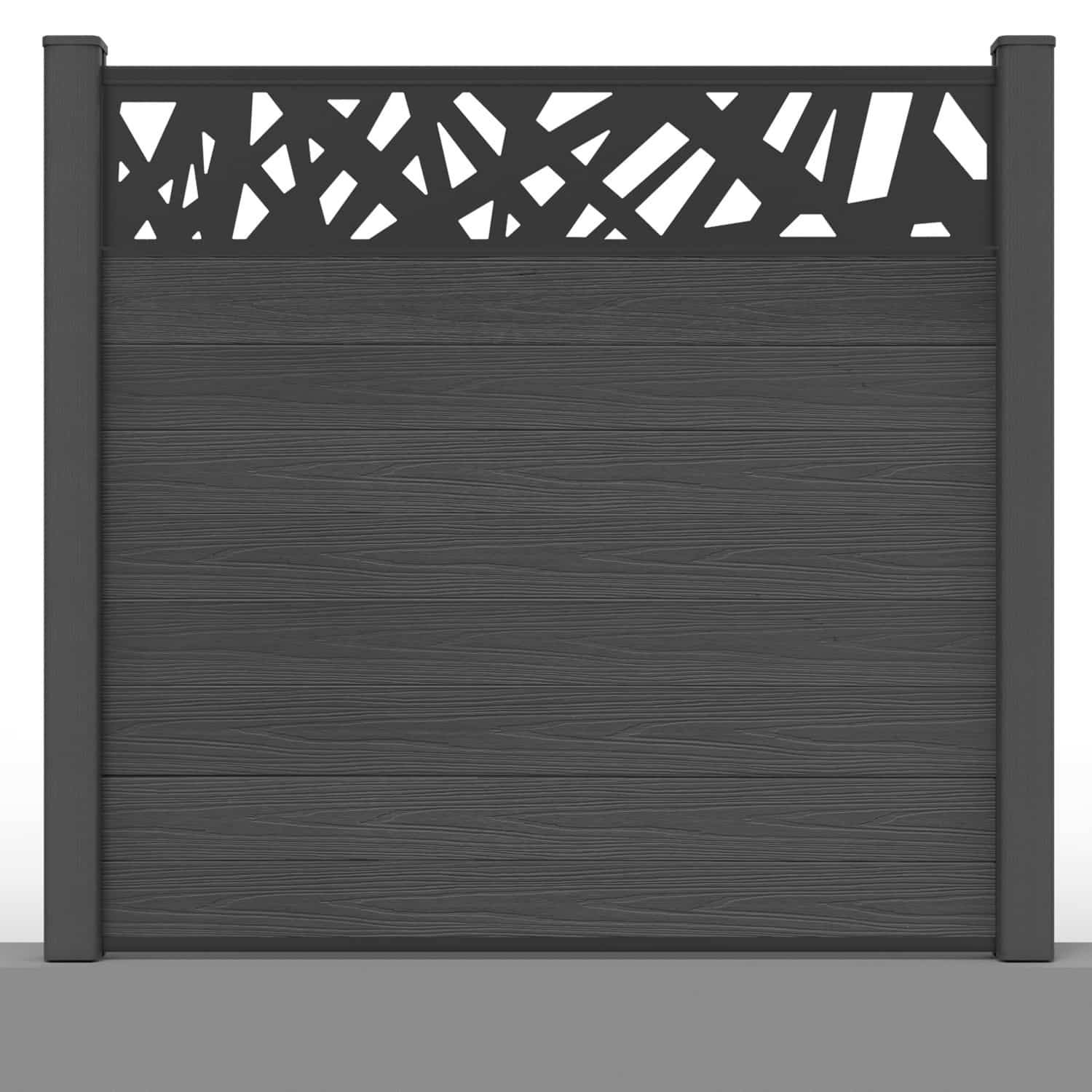 Deluxe composite fence panel set - contemporary design in charcoal with hard ground post inserts
