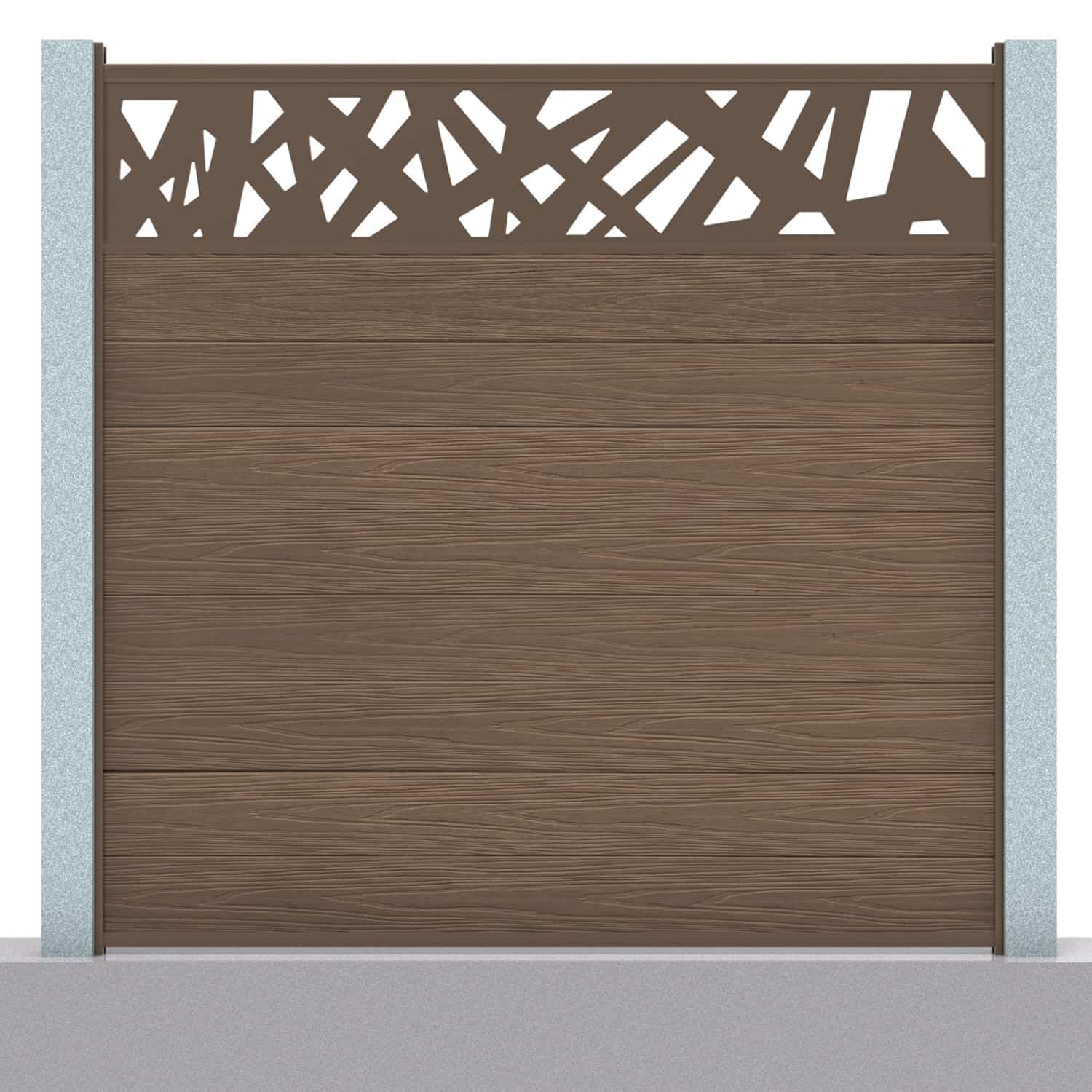 Deluxe composite fence panel set - contemporary design in chocolate with concrete post inserts