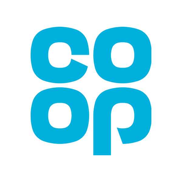 Co-Op logo with a sky blue design on a white background