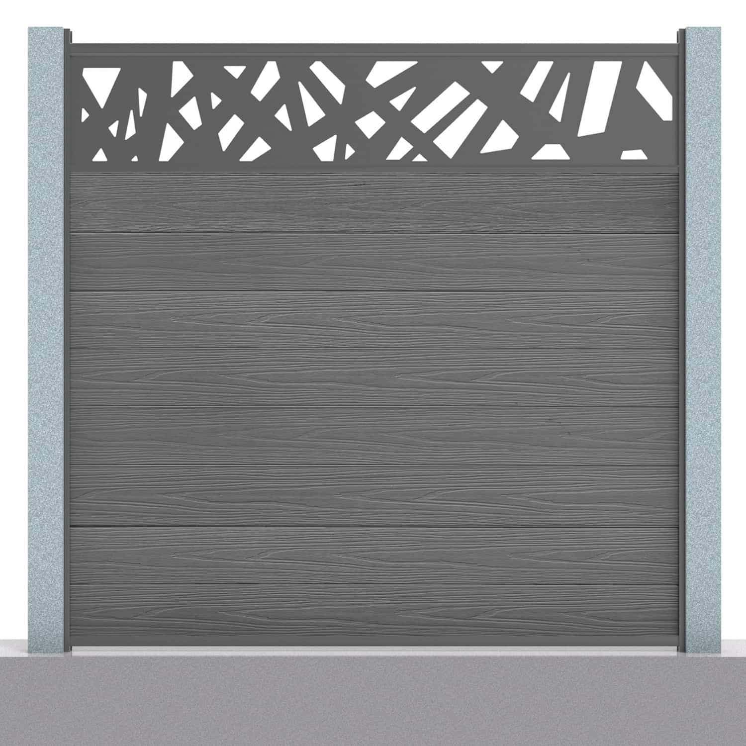 Deluxe composite fence panel set - contemporary design in grey with concrete post inserts