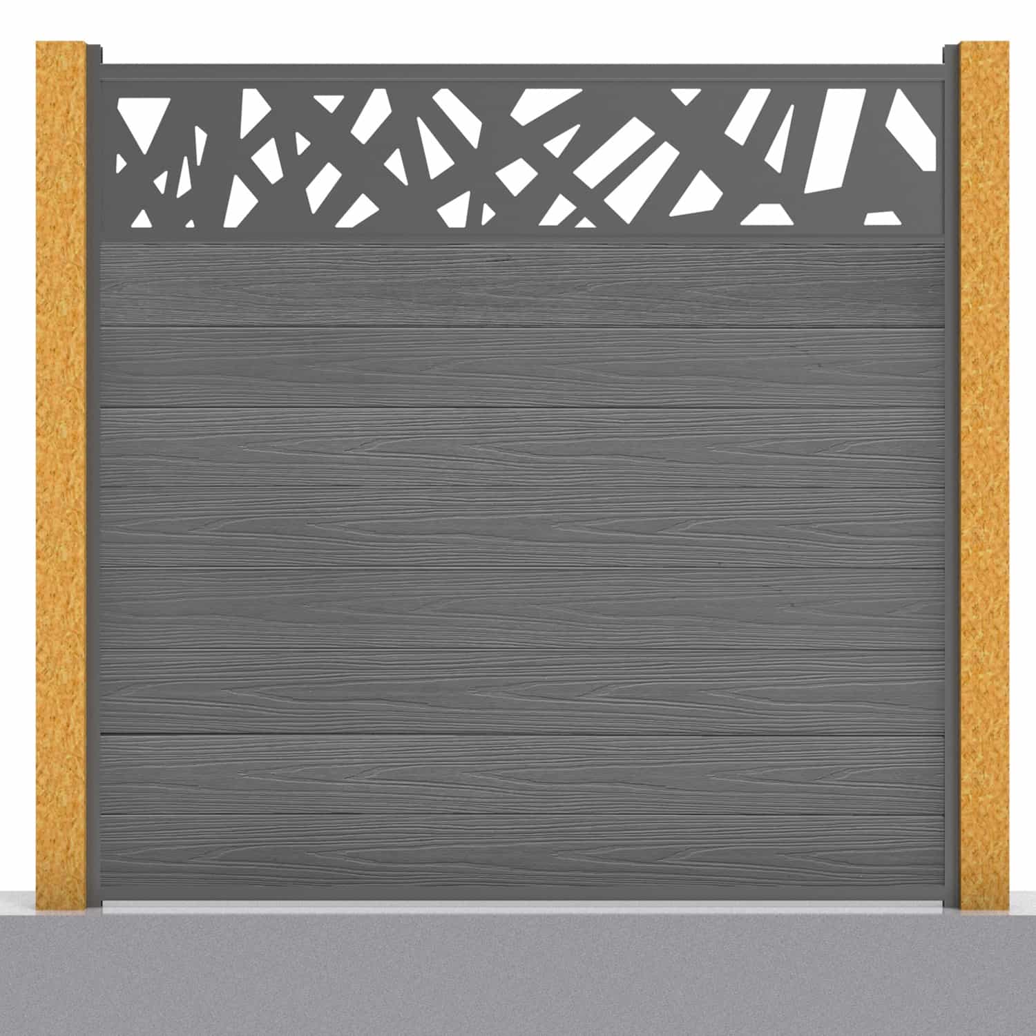 Deluxe composite fence panel set - contemporary design in grey with wooden post inserts