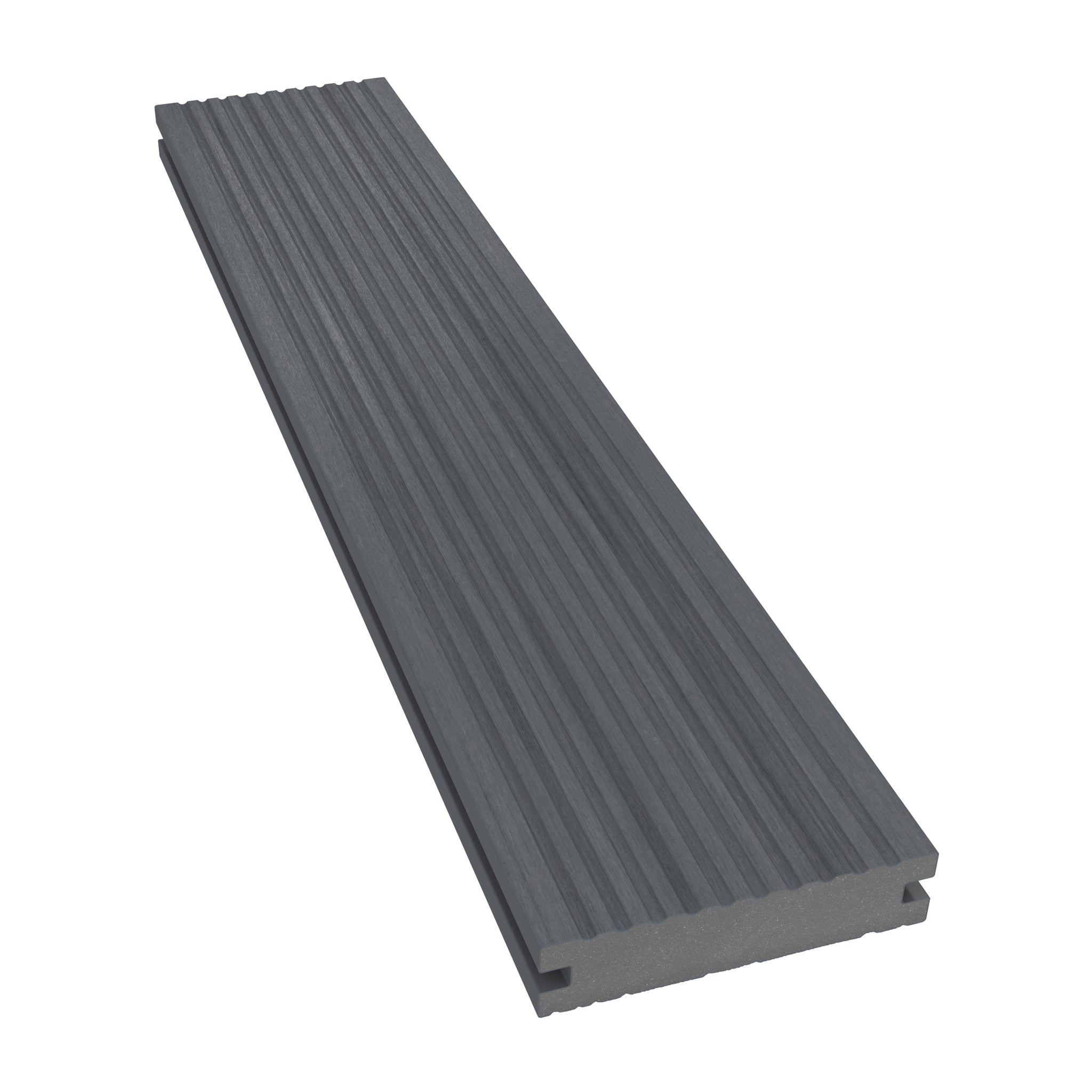 NeoTimber Deluxe Narrow Composite Deck Board – Grey – Angled Close Up - Grooved