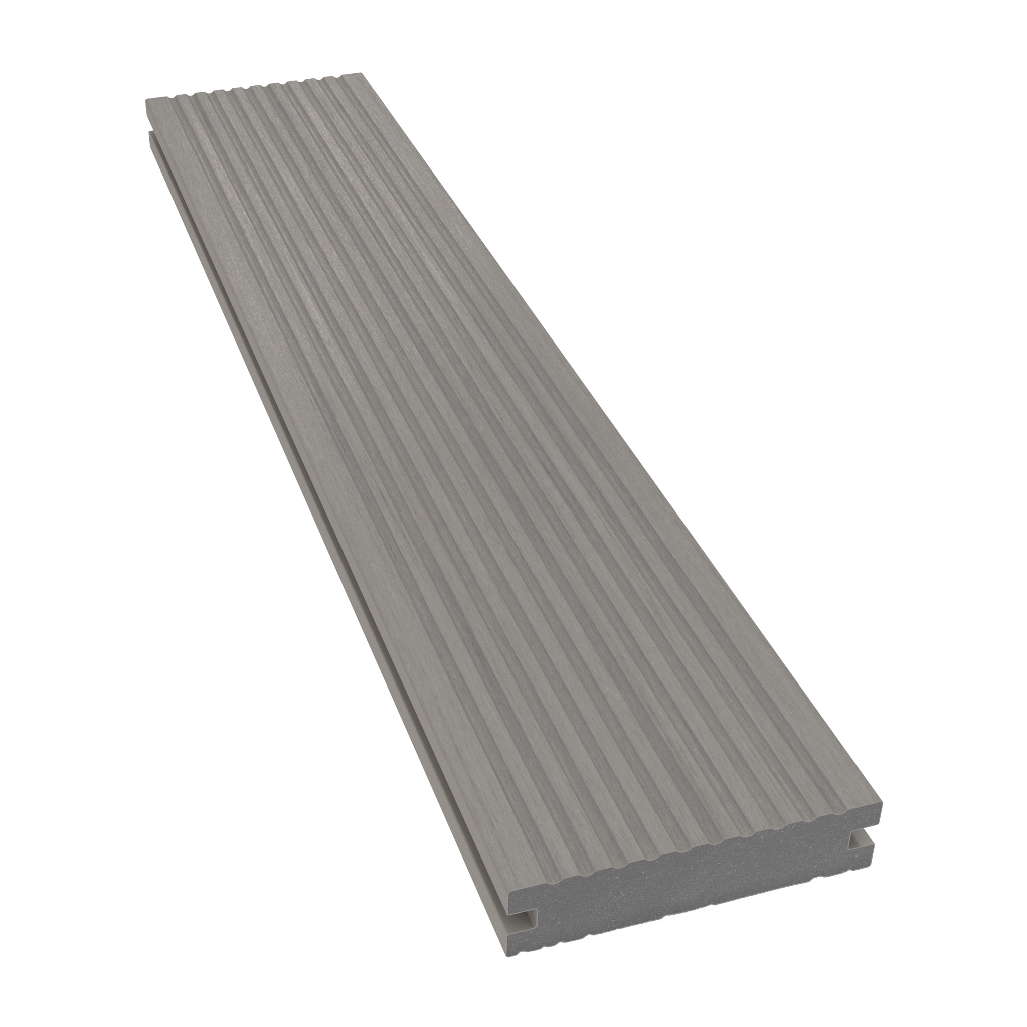 NeoTimber Deluxe Narrow Composite Deck Board – Silver Birch – Angled Close Up - Grooved