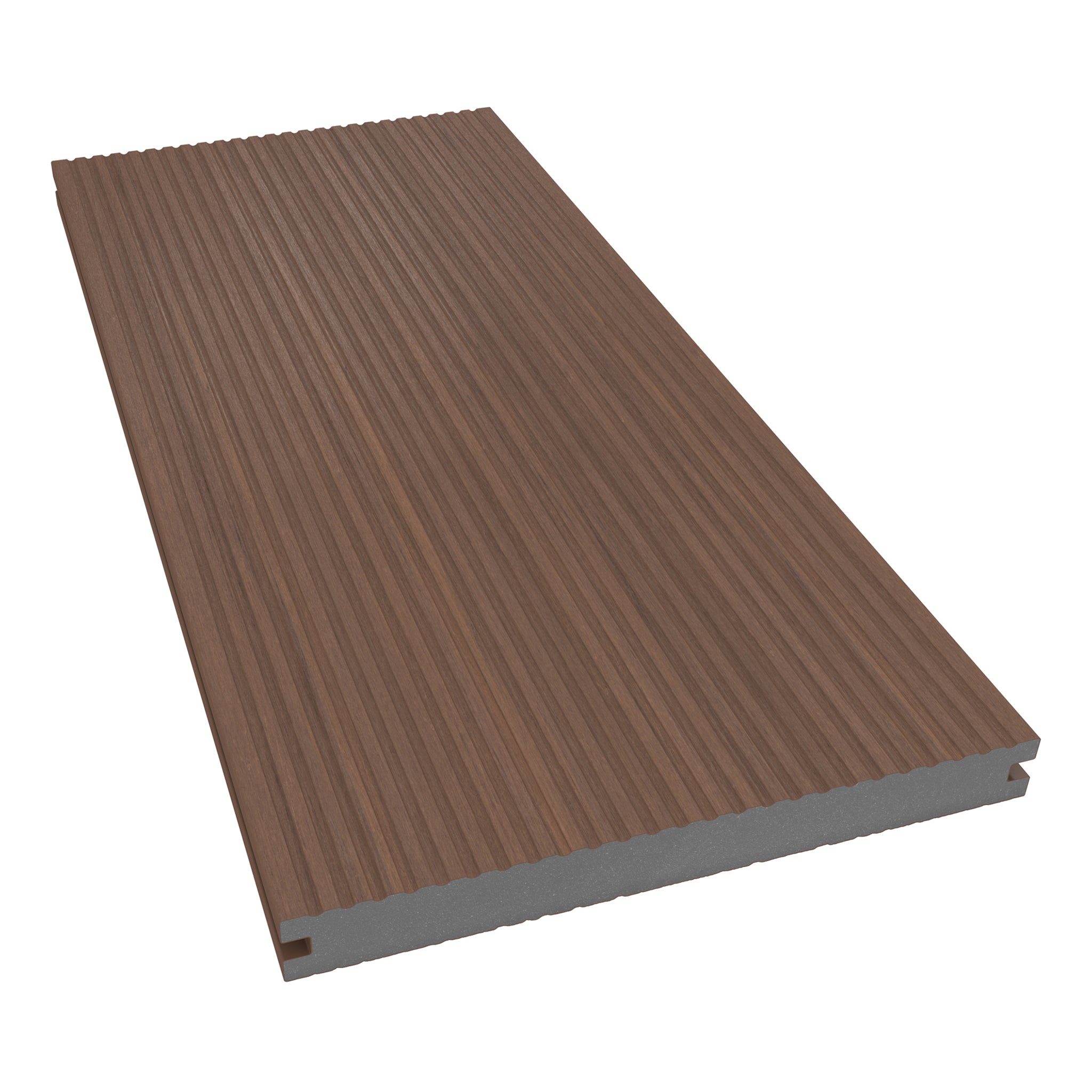 NeoTimber Deluxe Wide Composite Deck Board – Teak – Angled Close Up