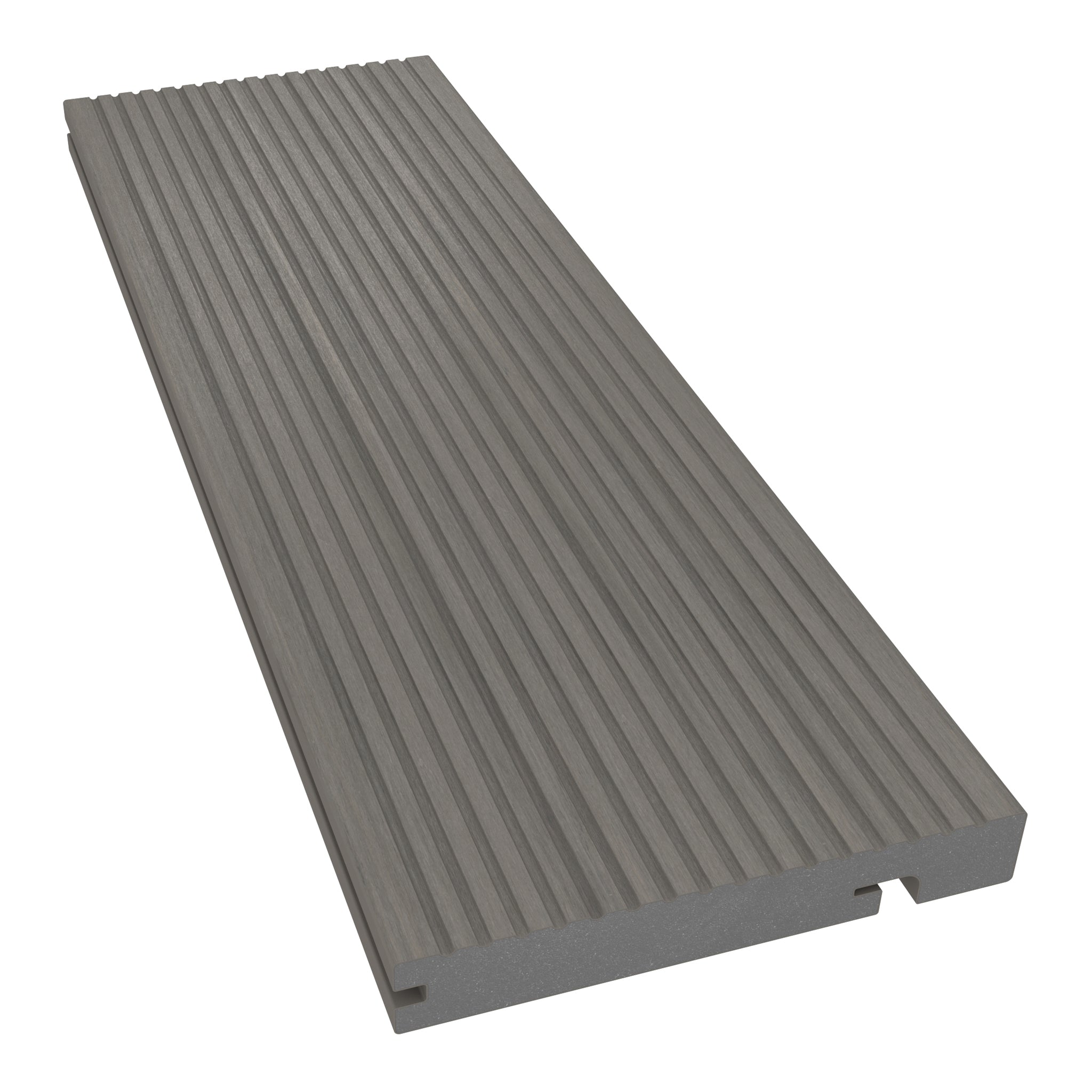 NeoTimber Deluxe Grooved Composite Decking Edge Board – Antique – Angled Close Up