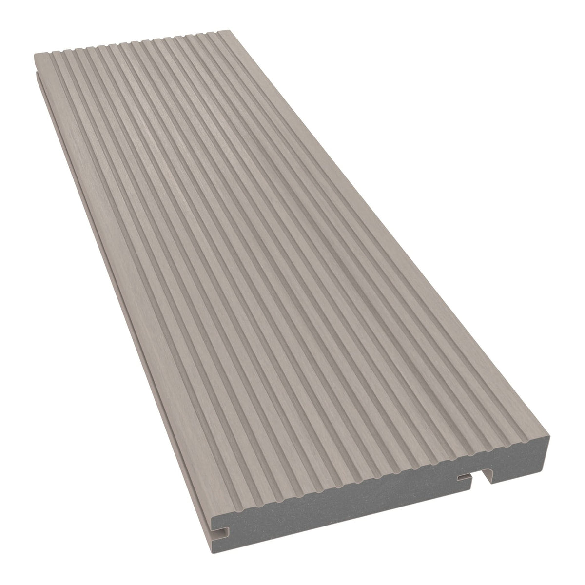 NeoTimber Deluxe Grooved Composite Decking Edge Board – Ash White – Angled Close Up