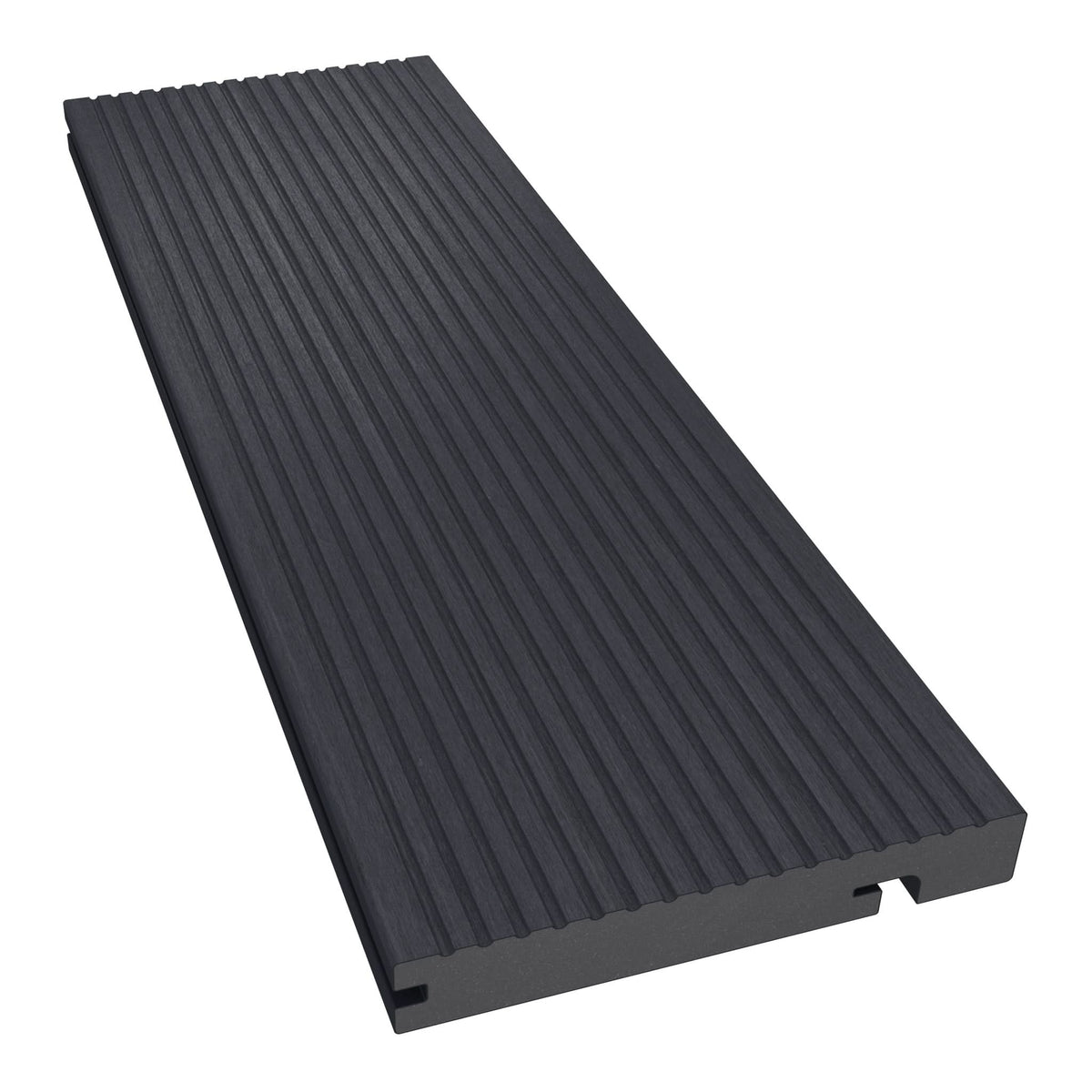 NeoTimber Deluxe Grooved Composite Decking Edge Board – Charcoal – Angled Close Up