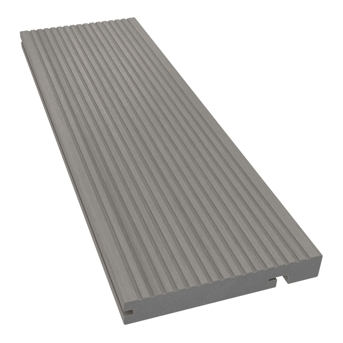 NeoTimber Deluxe Grooved Composite Decking Edge Board – Silver Birch – Angled Close Up