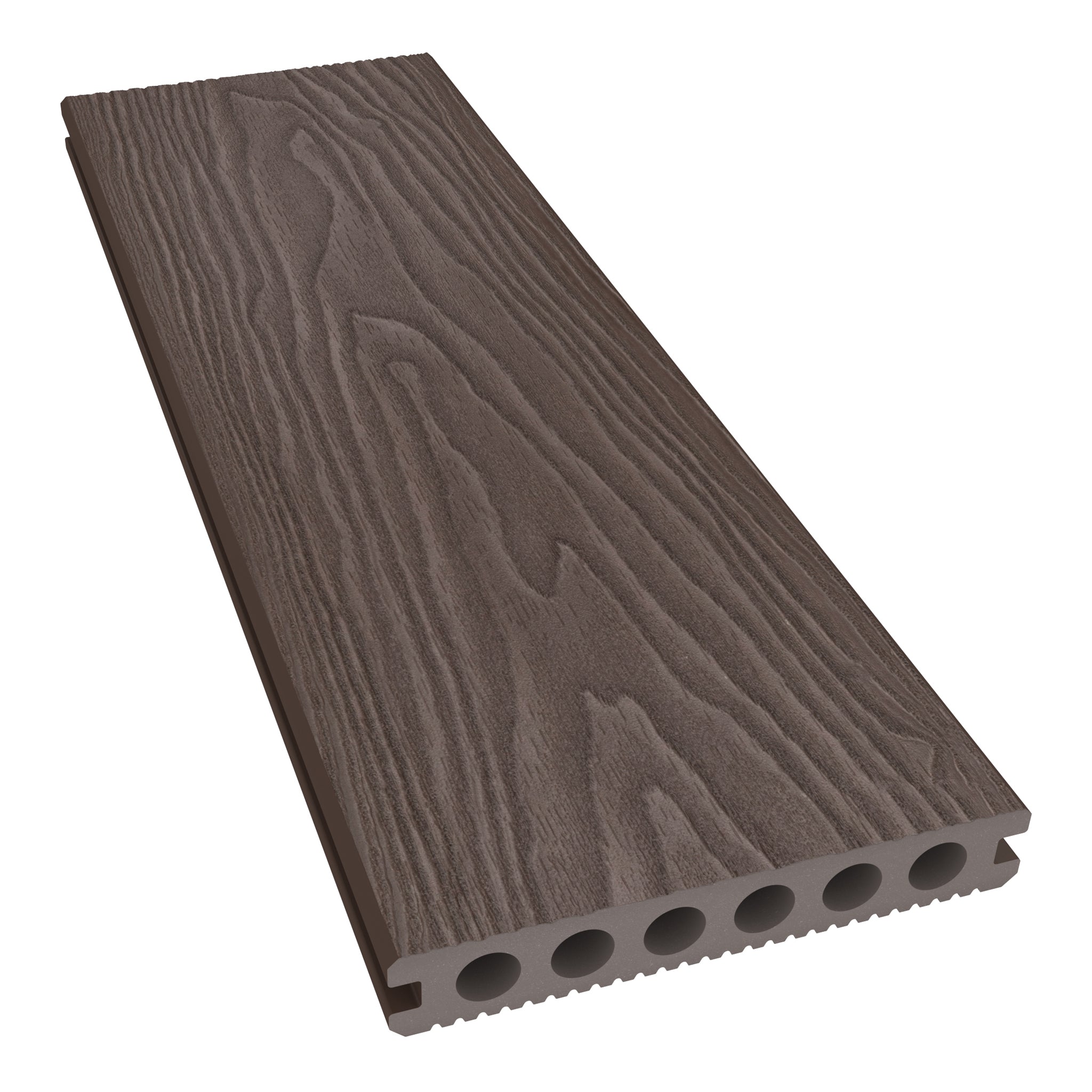 NeoTimber Classic Hollow Composite Deck Board – Chocolate – Angled Close Up - Woodgrain Texture