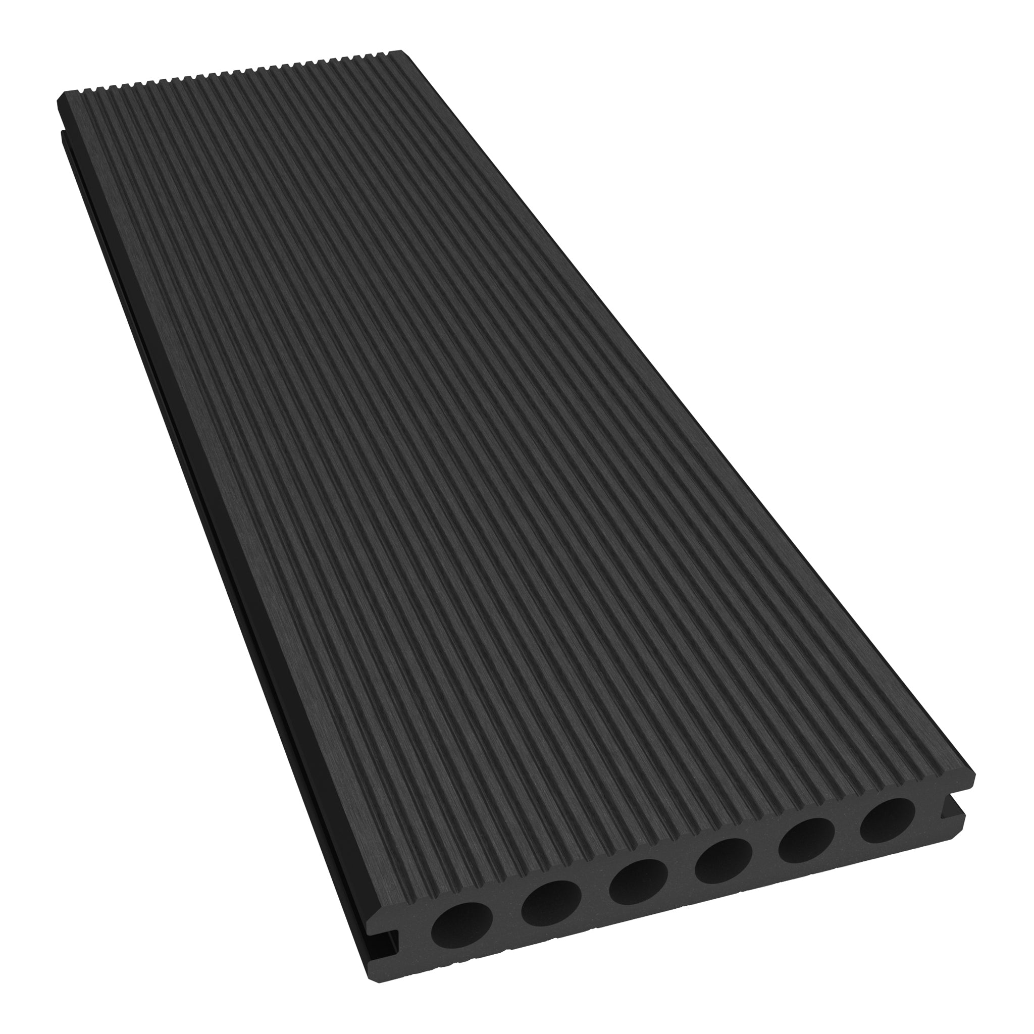 NeoTimber Classic Hollow Composite Deck Board – Charcoal – Angled Close Up - Grooved