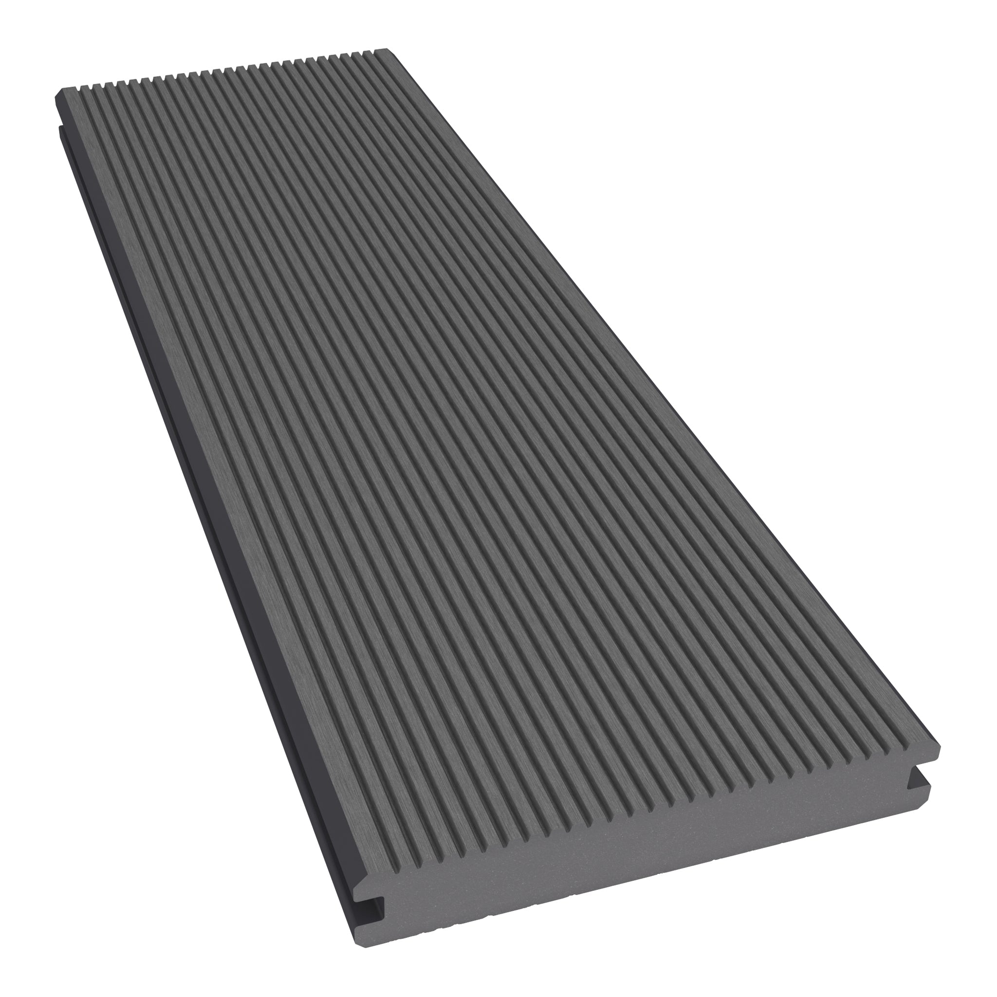 NeoTimber Classic Solid Composite Deck Board – Grey – Angled Close Up - Grooved