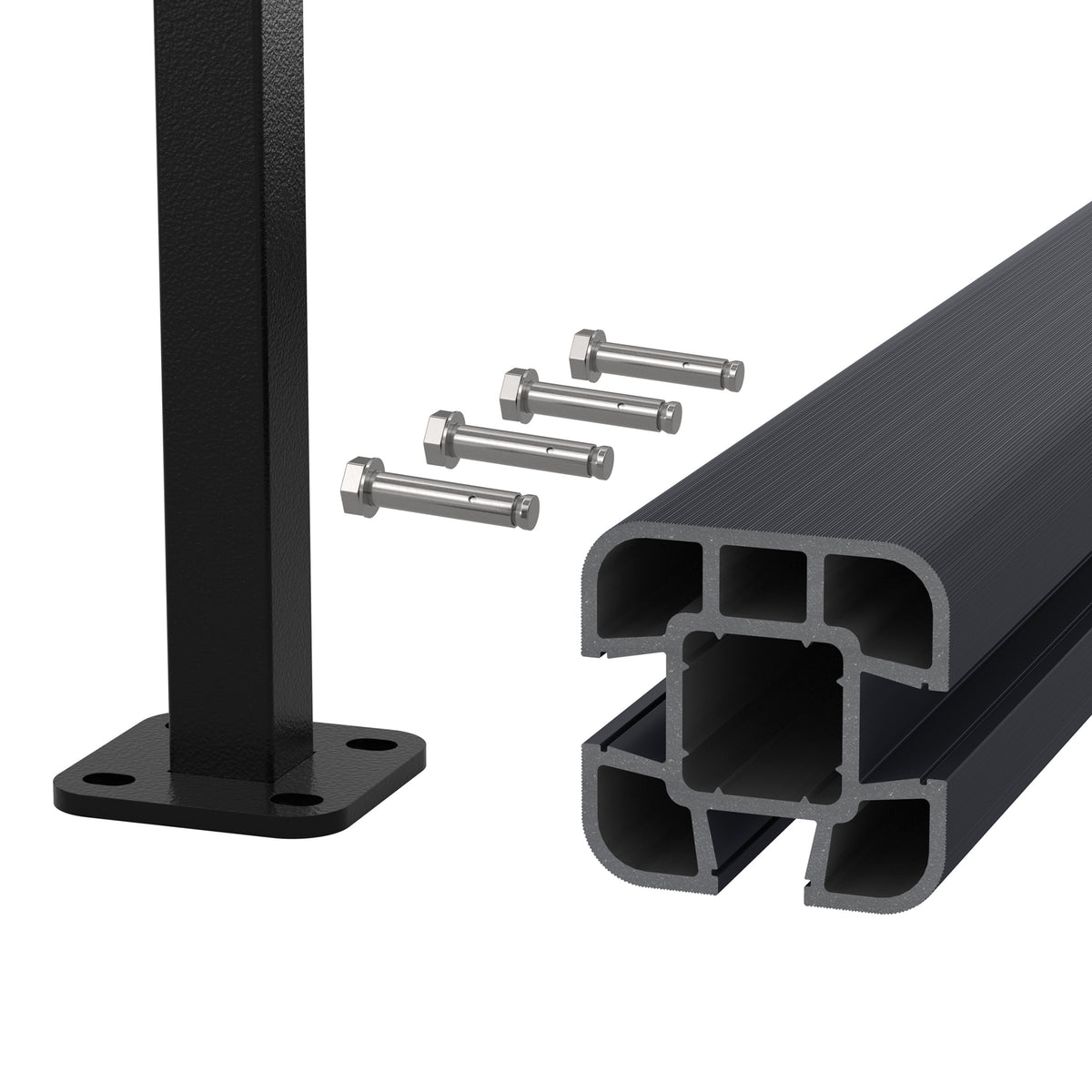NeoTimber Composite Fence Post Set - Hard Ground - Charcoal - Angled Close Up