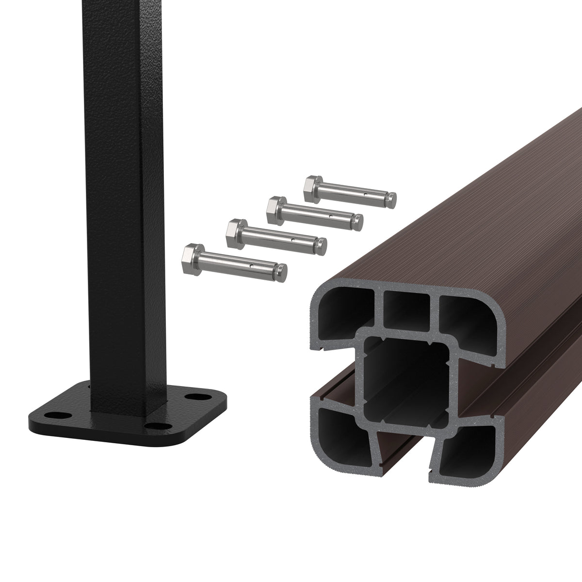 NeoTimber Composite Fence Post Set - Hard Ground - Chocolate - Angled Close Up