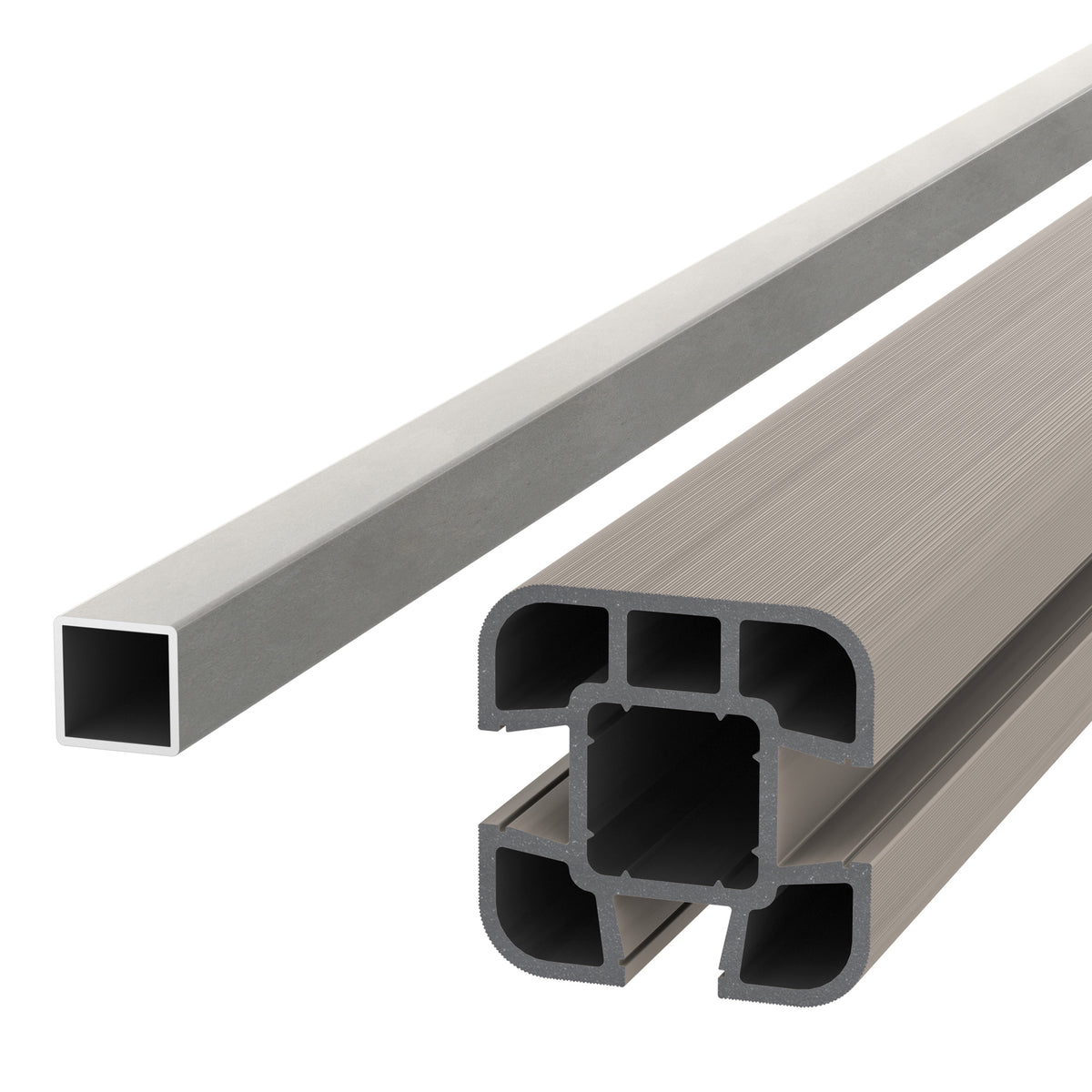NeoTimber Composite Fence Post Set - Soft Ground - Ash White - Angled Close-Up