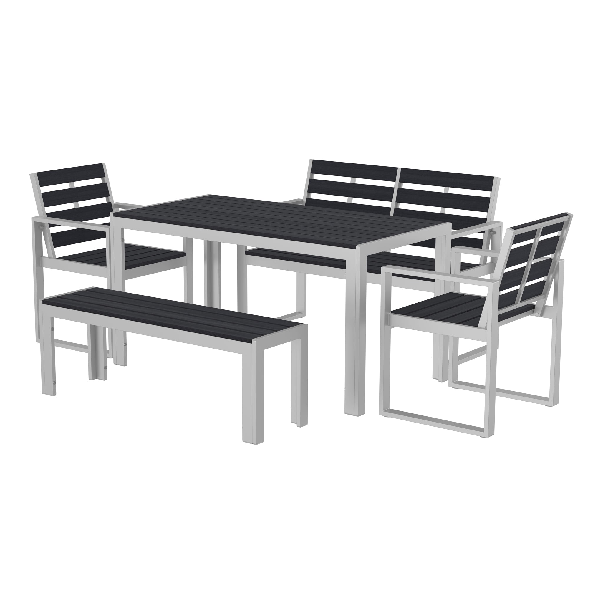 NeoTimber 6-Seater Composite Patio Furniture Set – Charcoal – Angled Close Up