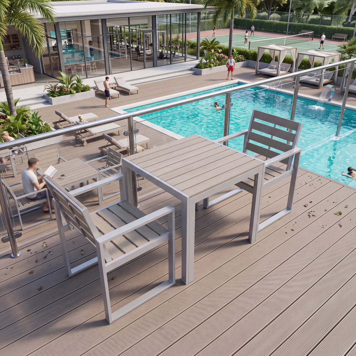 2-Seater Composite Patio Furniture Set – Matching Armchairs and Table for Complete Commercial Seating Areas