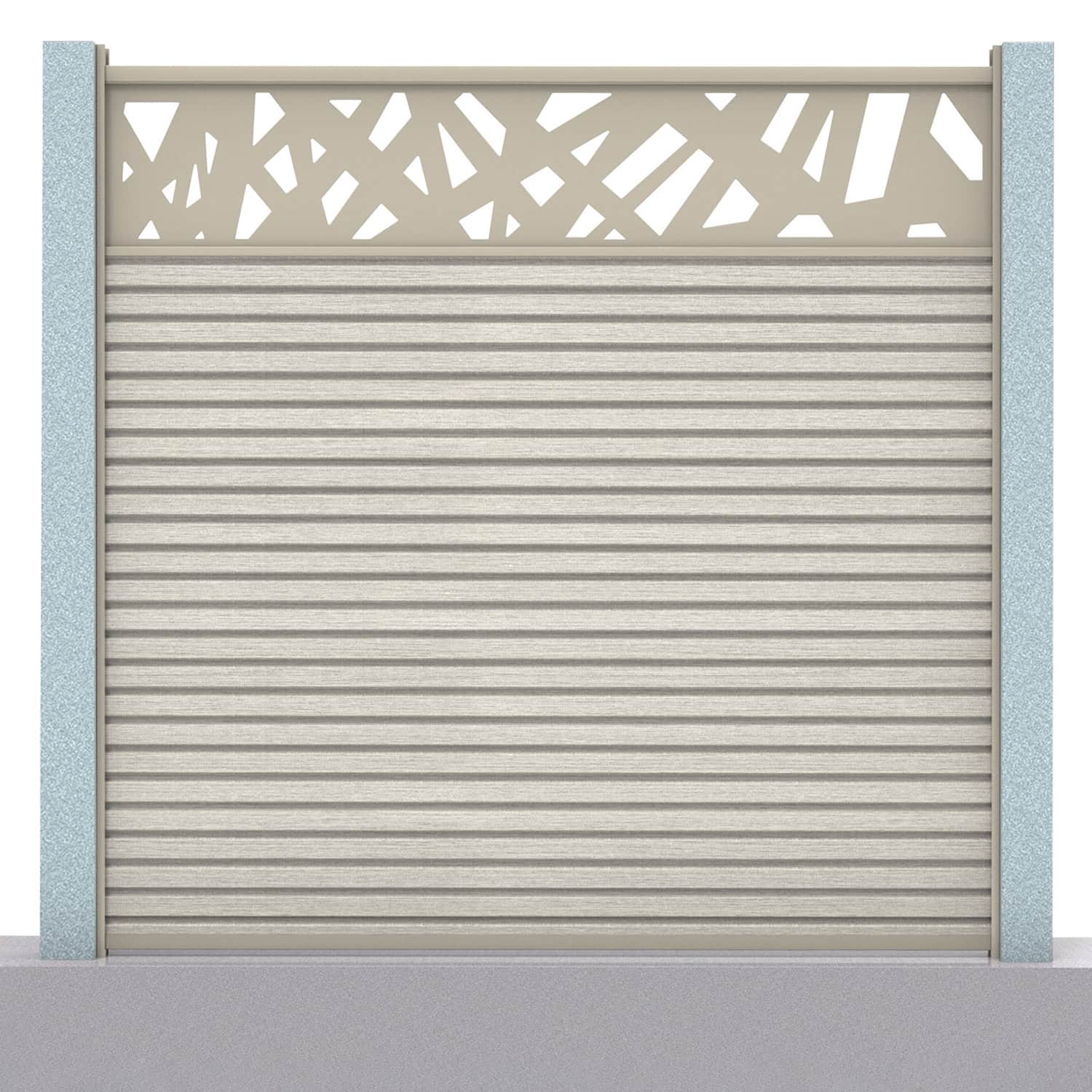Slatted composite fence panel set - contemporary design in ash white with concrete post inserts