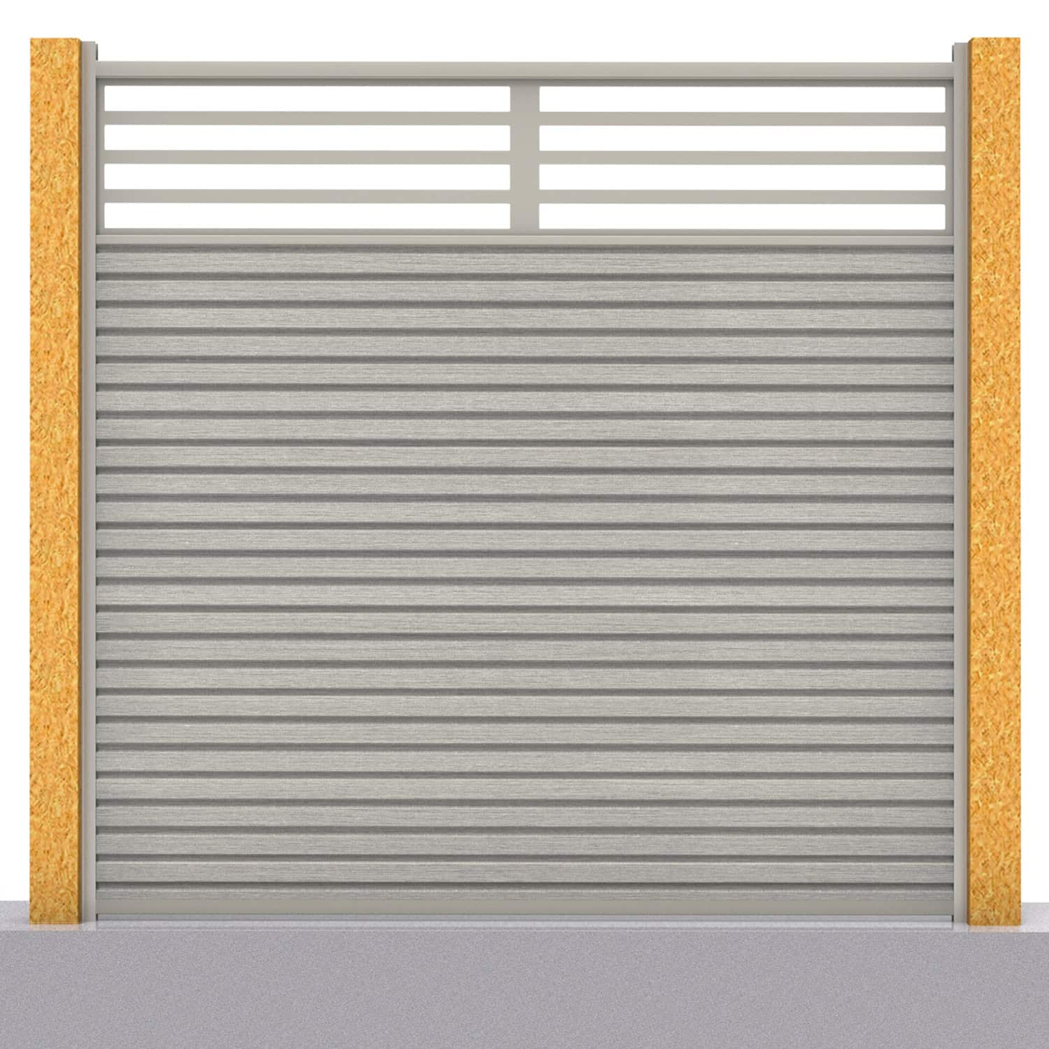 Slatted composite fence panel set - linear design in silver birch with wooden post inserts