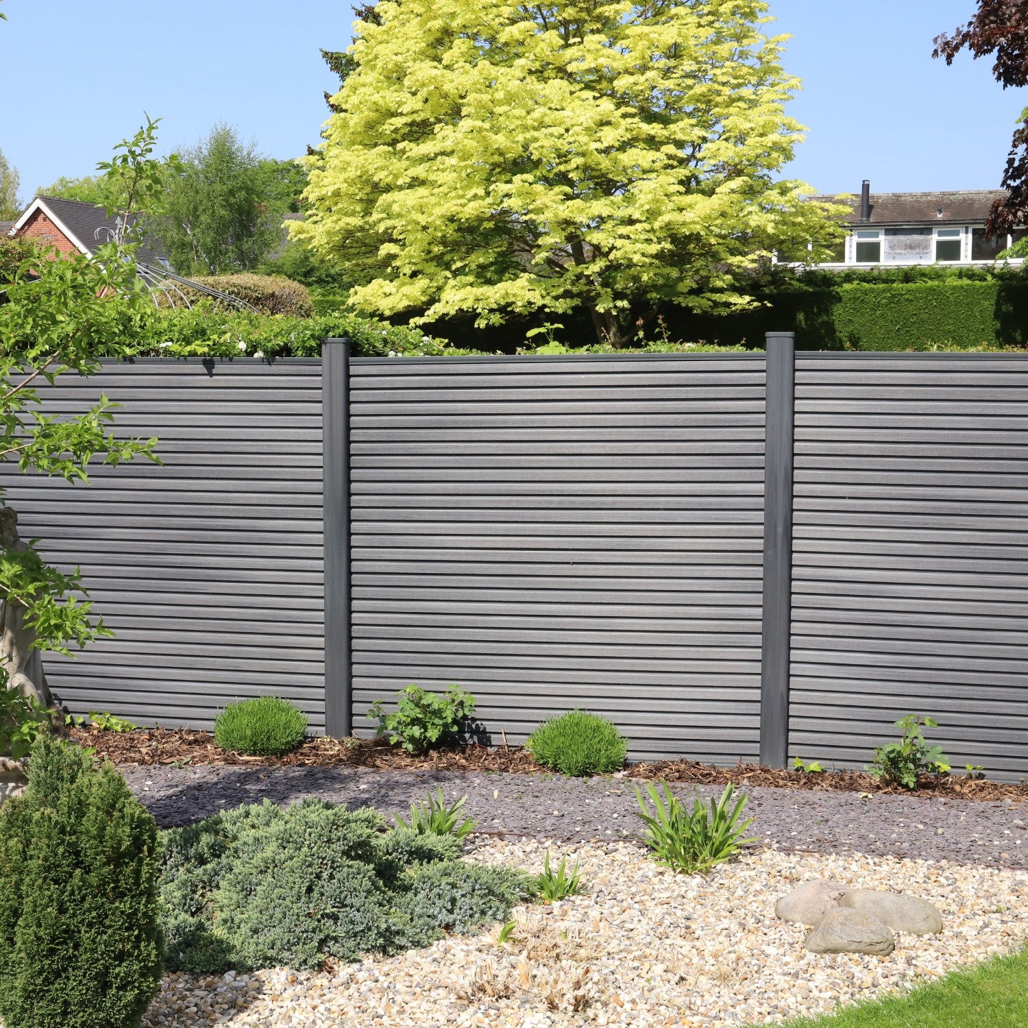 NeoTimber® Slatted Composite Fence Panel Set – Advanced Capped Composite Protection