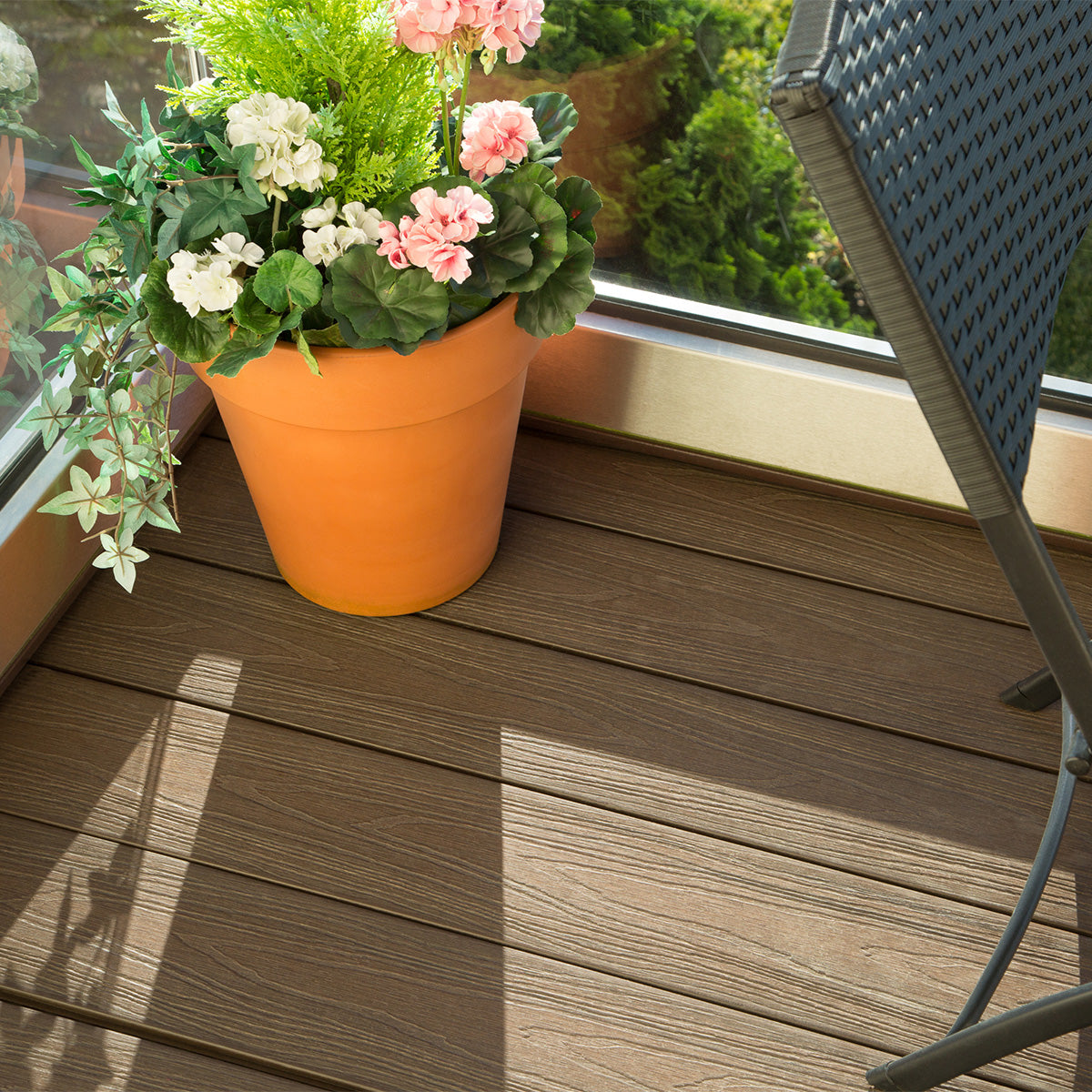 NeoTimber Deluxe Solid Composite Decking – Chocolate – Lifestyle Deck View