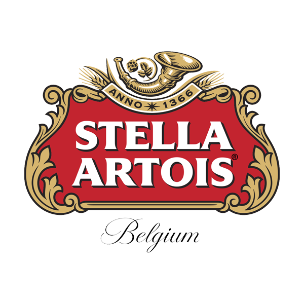 Stella Artois logo with red and gold design on a white background
