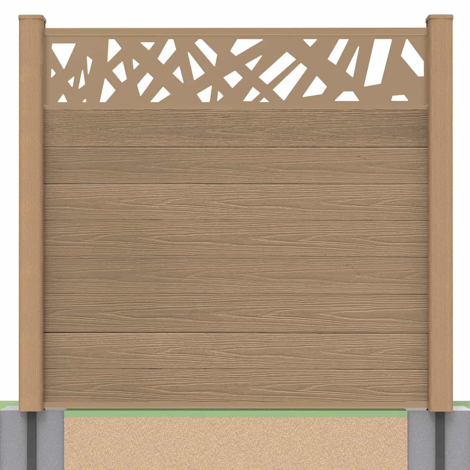 Deluxe composite fence panel set - contemporary design in teak with soft ground post inserts