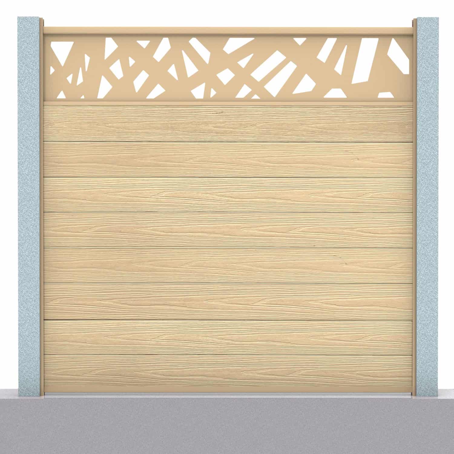 Deluxe composite fence panel set - contemporary design in oak with concrete post inserts