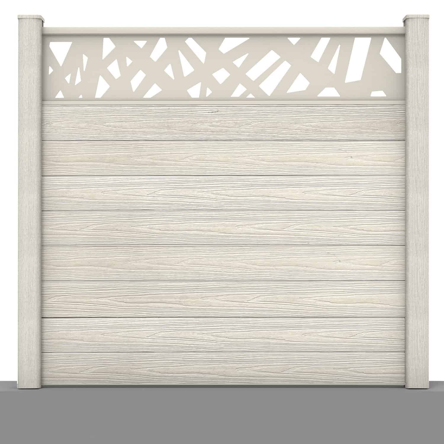Deluxe composite fence panel set - contemporary design in ash white with hard ground post inserts