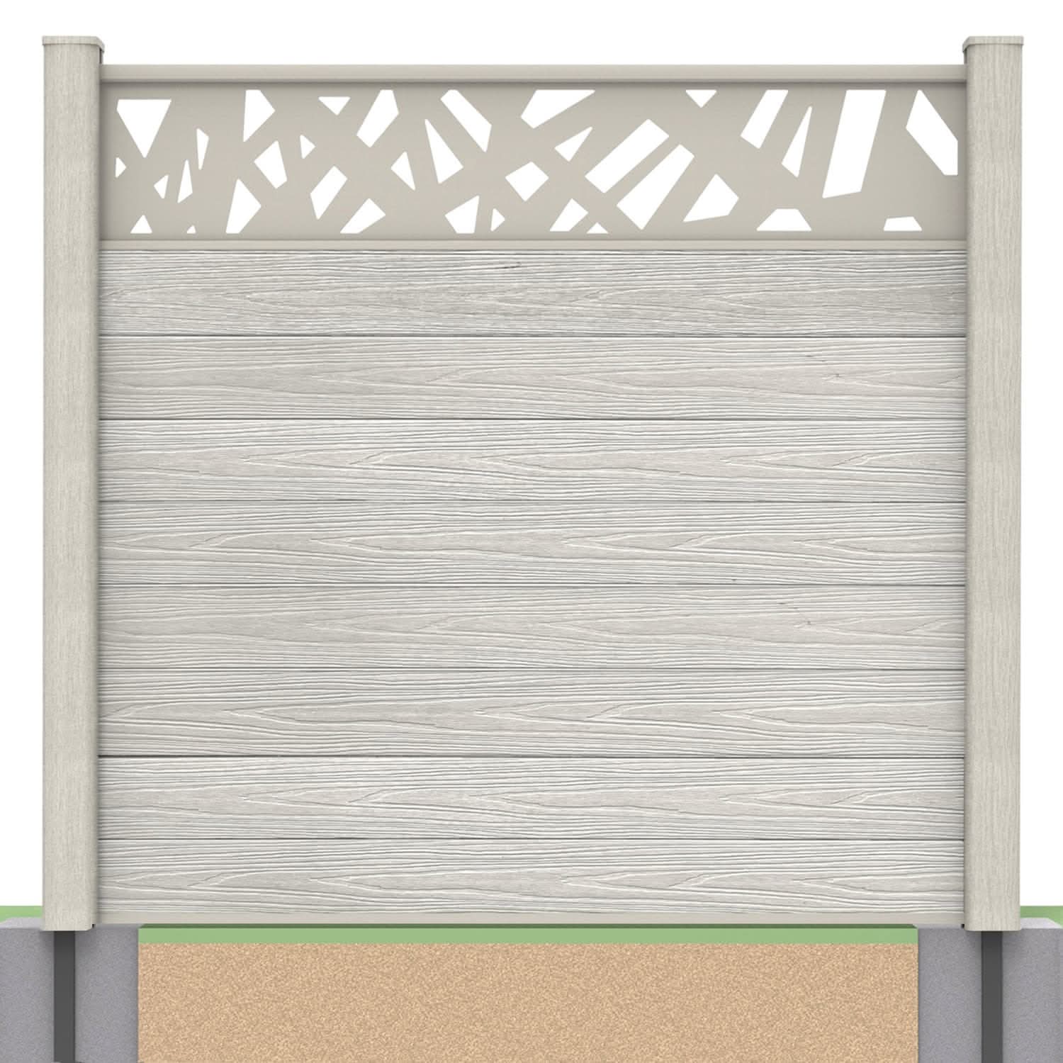 Deluxe composite fence panel set - contemporary design in silver birch with soft ground post inserts