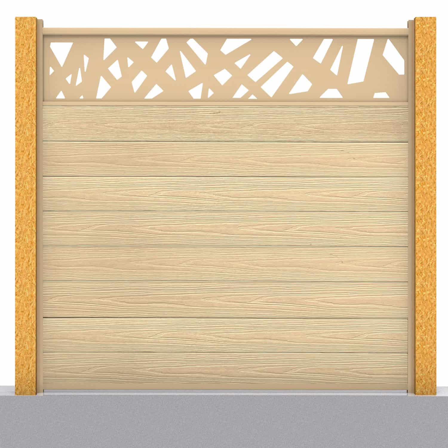 Deluxe composite fence panel set - contemporary design in oak with wooden post inserts