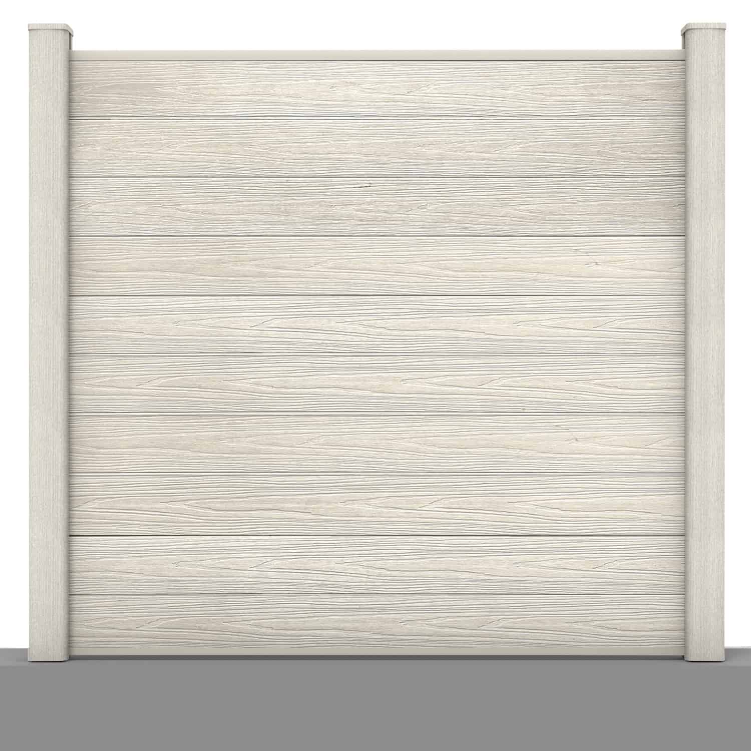 Deluxe composite fence panel set in ash white with hard ground post inserts