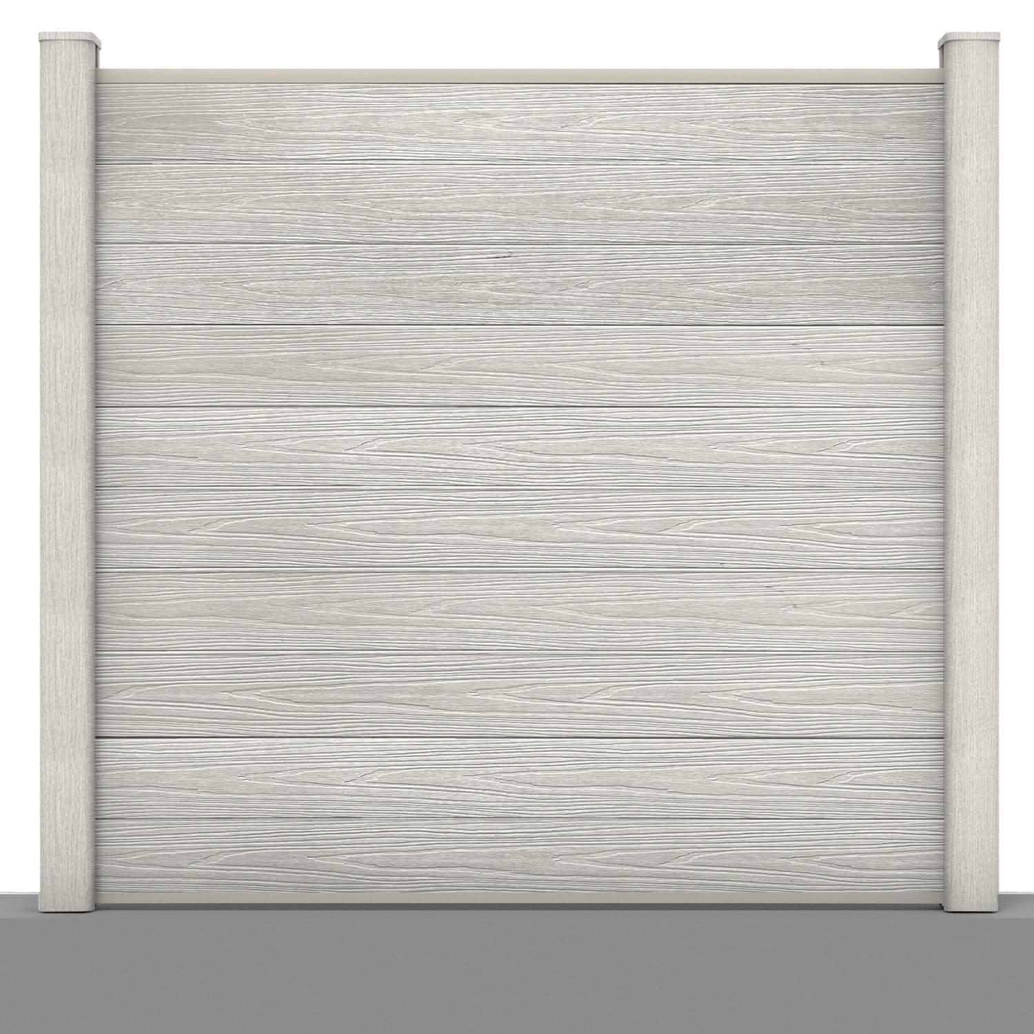 Deluxe composite fence panel set in silver birch with hard ground post inserts