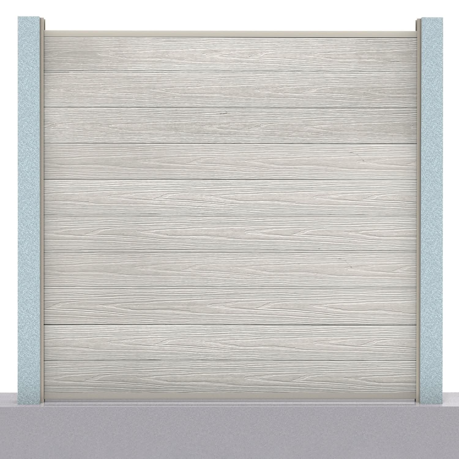 Deluxe composite fence panel set in silver birch with concrete post inserts