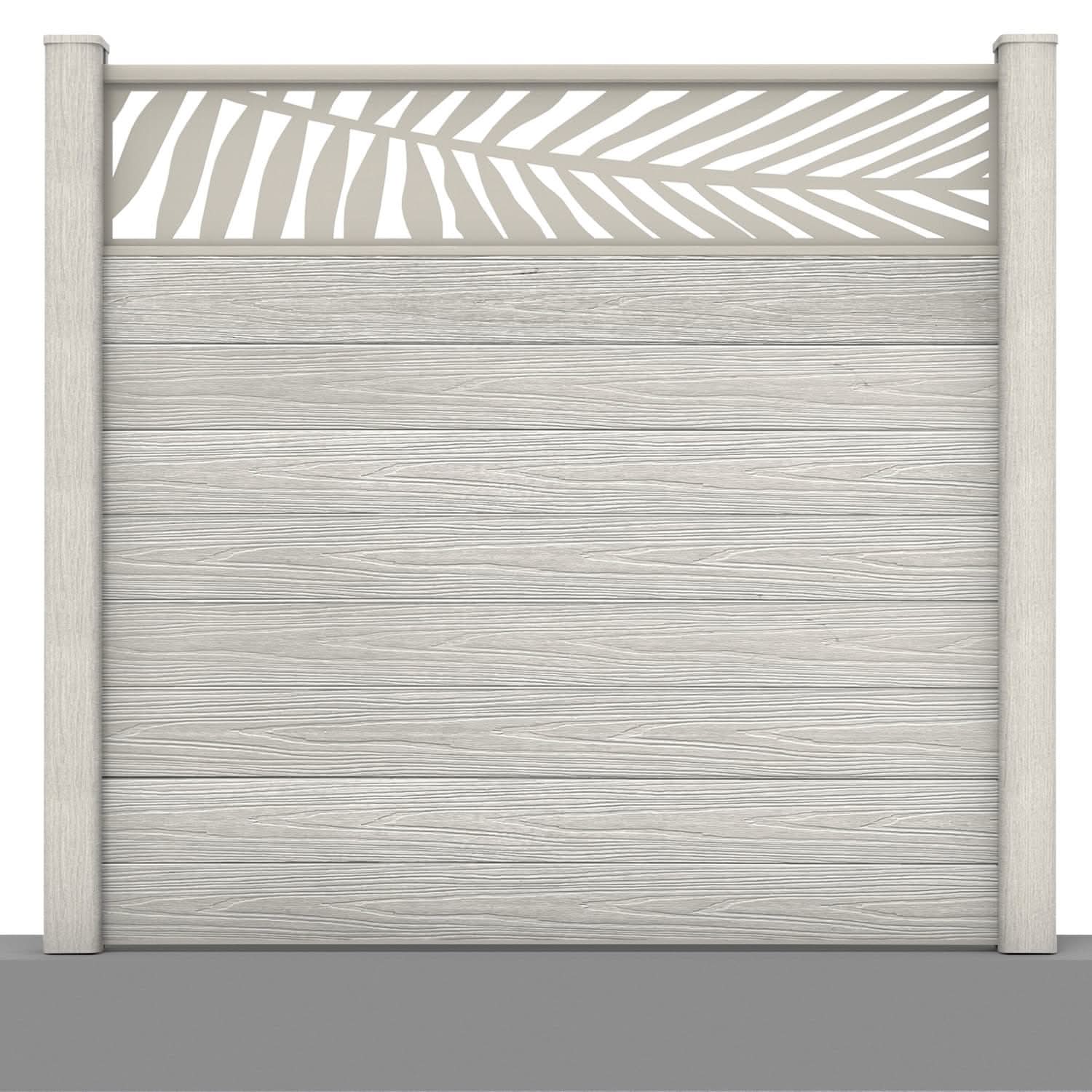 Deluxe composite fence panel set - leaf design in silver birch with hard ground post inserts