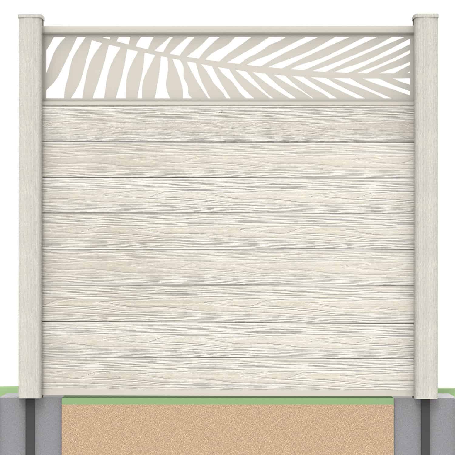 Deluxe composite fence panel set - leaf design in ash white with soft ground post inserts