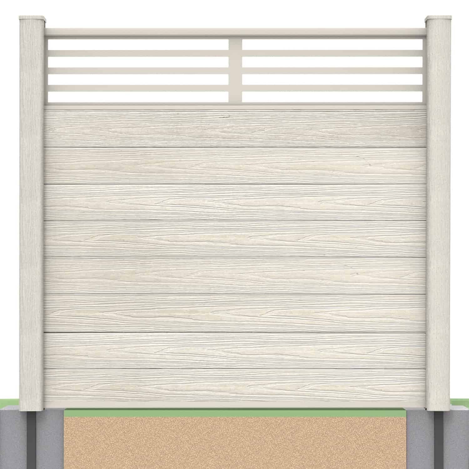Deluxe composite fence panel set - linear design in ash white with soft ground post inserts