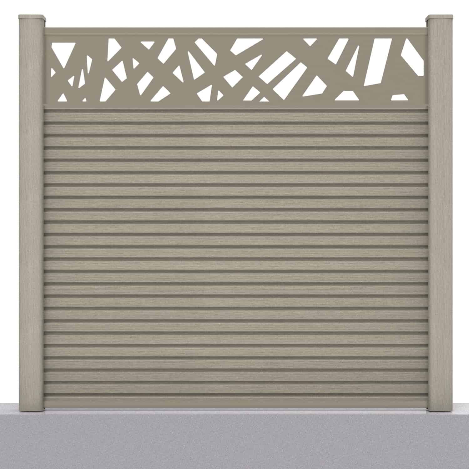 Slatted composite fence panel set - contemporary design in antique with hard ground post inserts
