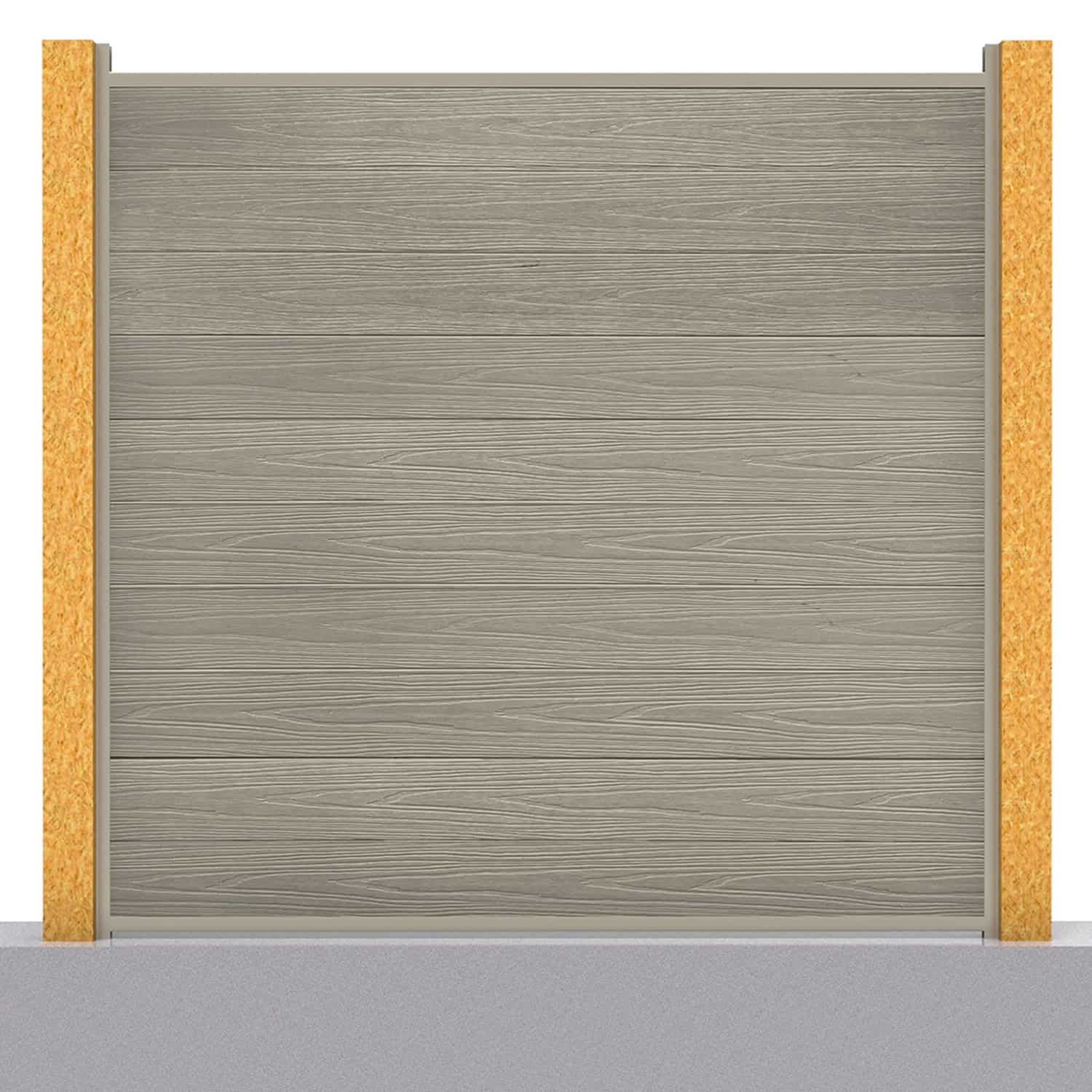 Deluxe composite fence panel set in antique with wooden post inserts