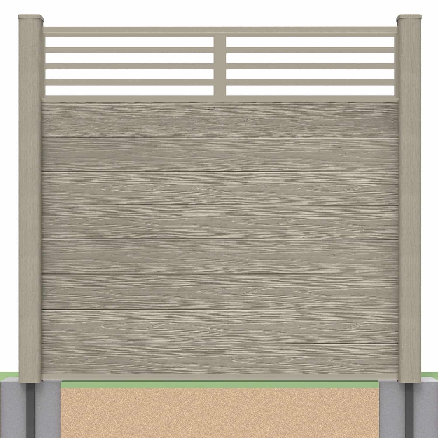 Deluxe composite fence panel set - linear design in antique with soft ground post inserts