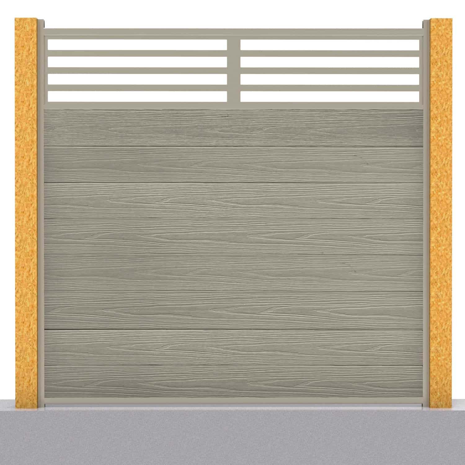 Deluxe composite fence panel set - linear design in antique with wooden post inserts